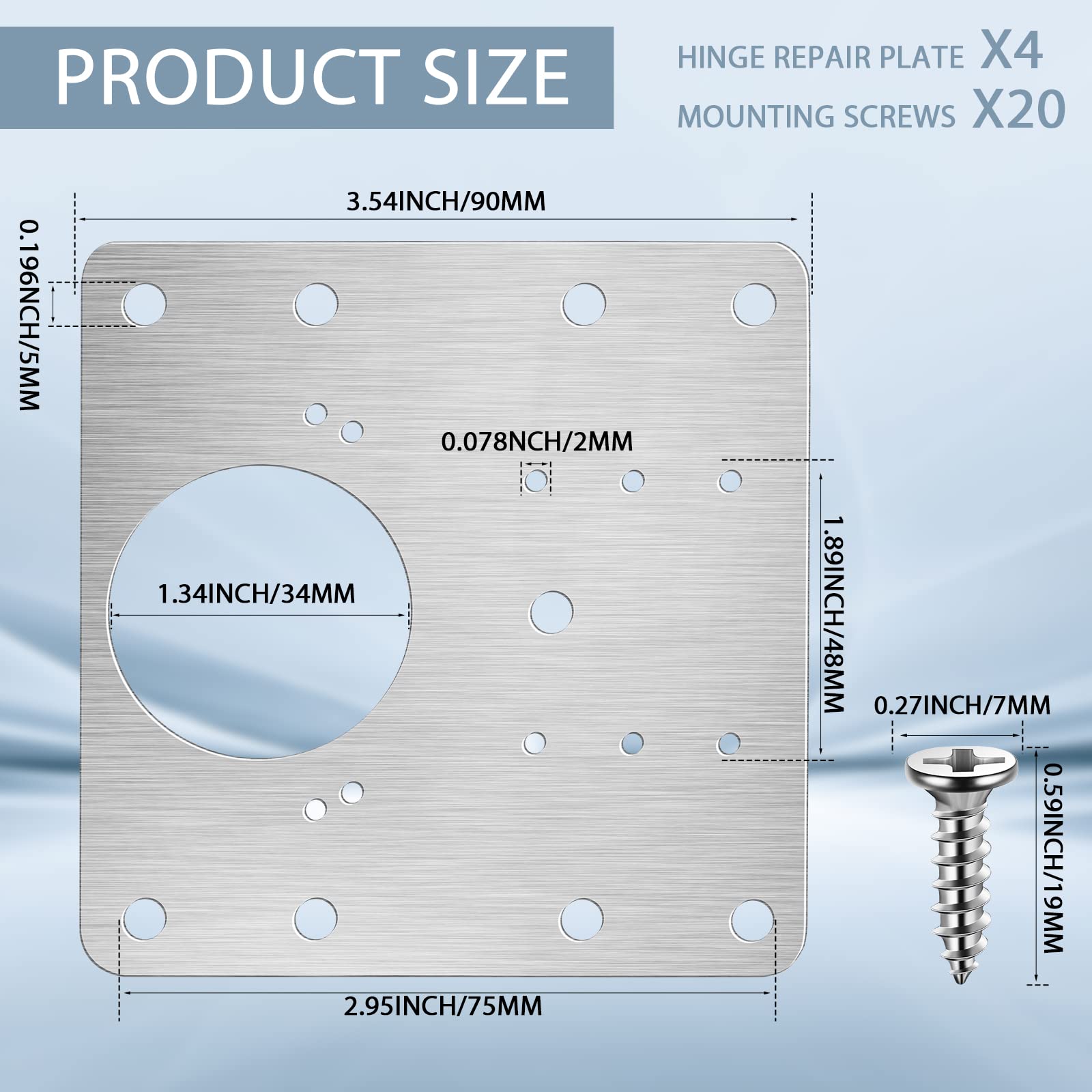 4 Pcs Hinges Repair Fixing Plates, Stainless Steel Board Cabinet Hinge Repair Replacement Kit for Kitchen Cupboard Door Locker Door Hinges