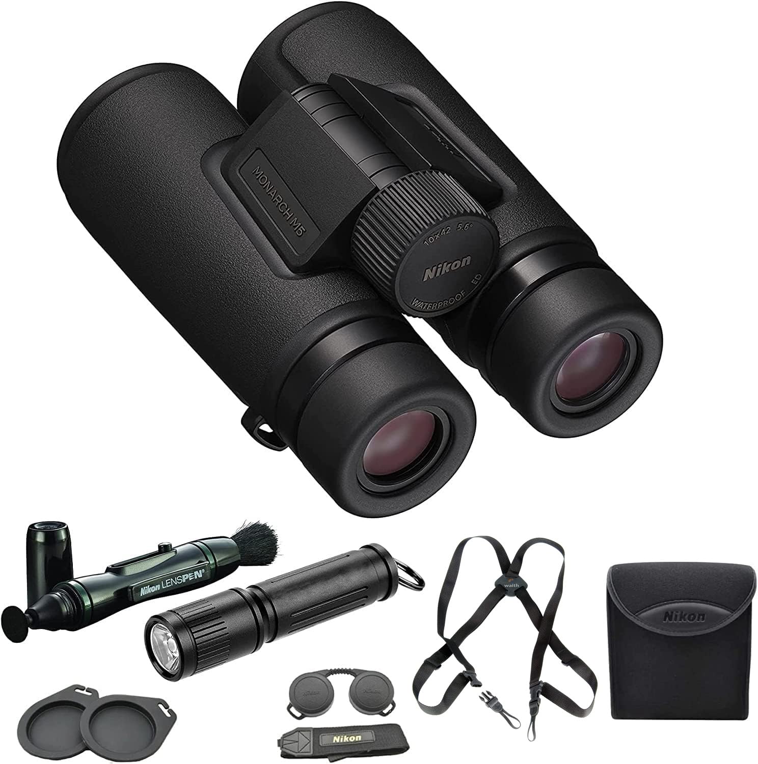 Nikon 16768 Monarch M5 10x42 Binocular with Lens Pen, Harness, & Flashlight Kit