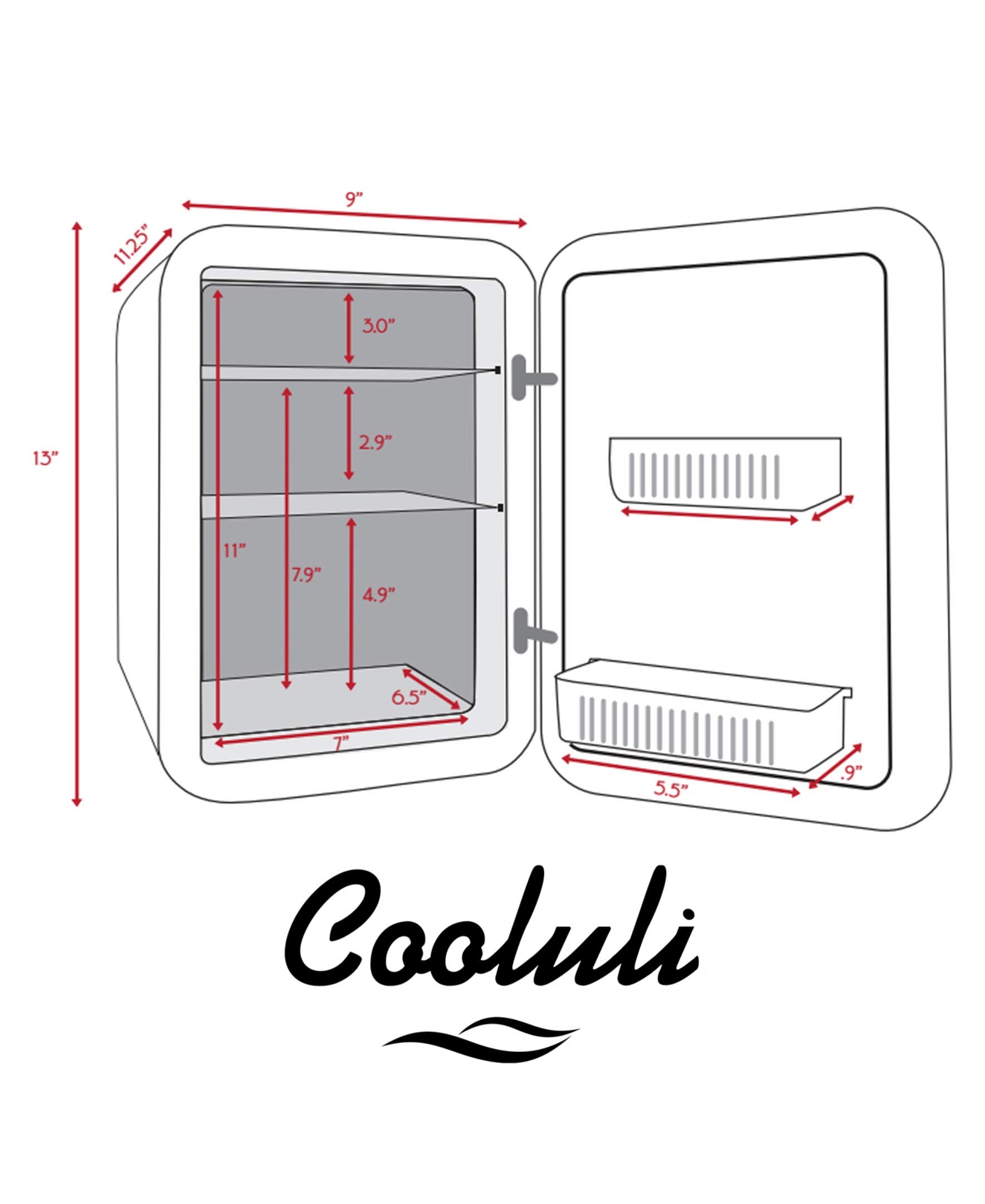 Cooluli 10L Mini Fridge for Bedroom - Car, Office Desk & College Dorm Room - 12V Portable Cooler & Warmer for Food, Drinks, Skincare, Beauty, Makeup & Cosmetics - AC/DC Small Refrigerator (White)