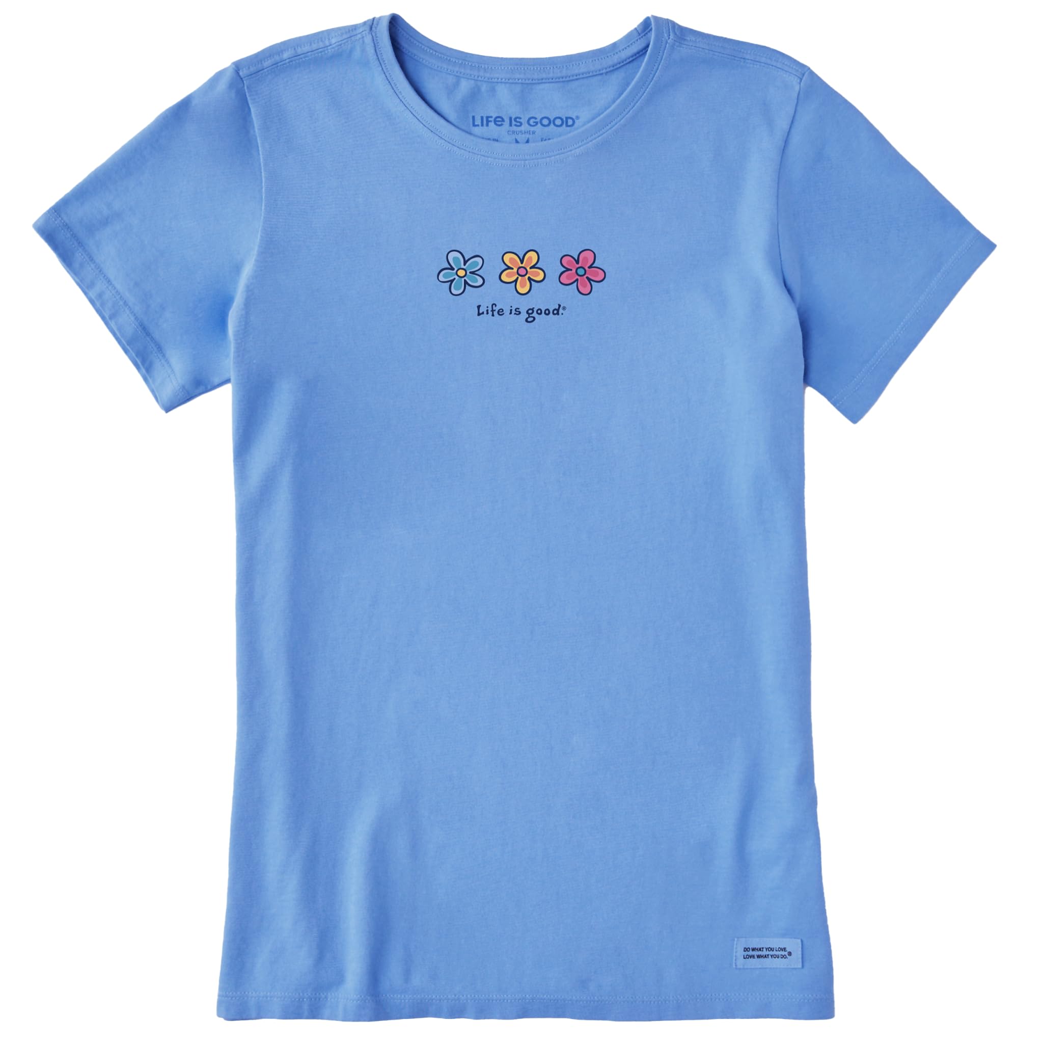 Life is Good Women's Crusher Tee Three Daisies, Cornflower Blue