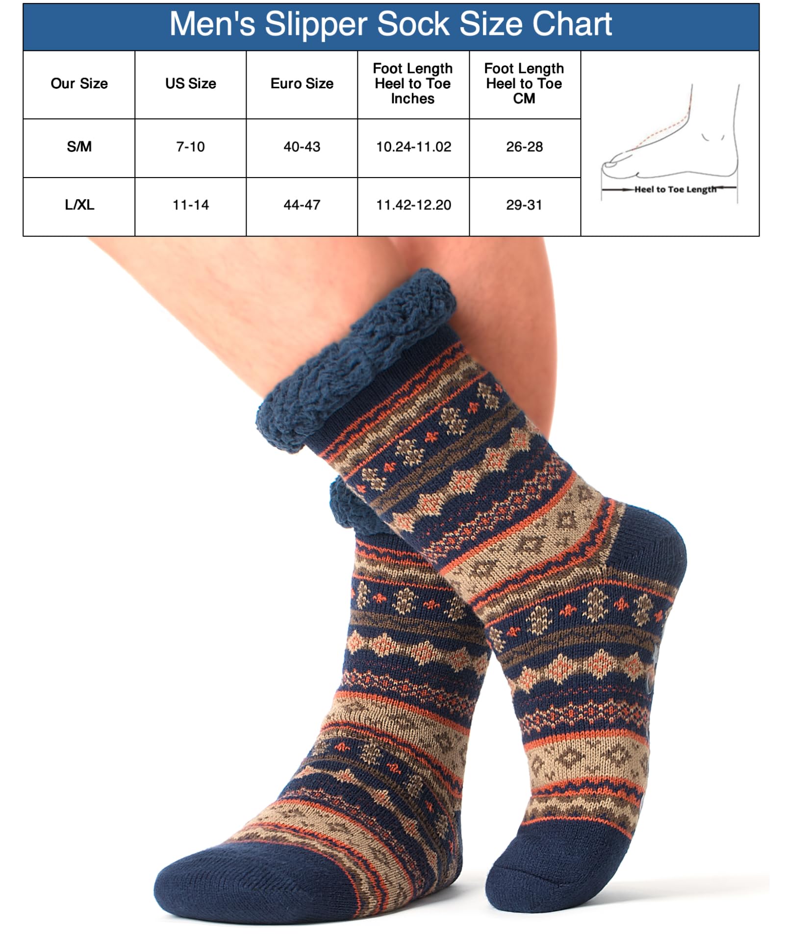 The Metluks Men's Slipper Socks with Non-Slip Grippers, Thermal Fuzzy Warm Sherpa Lining, Winter Cozy Christmas Gifts