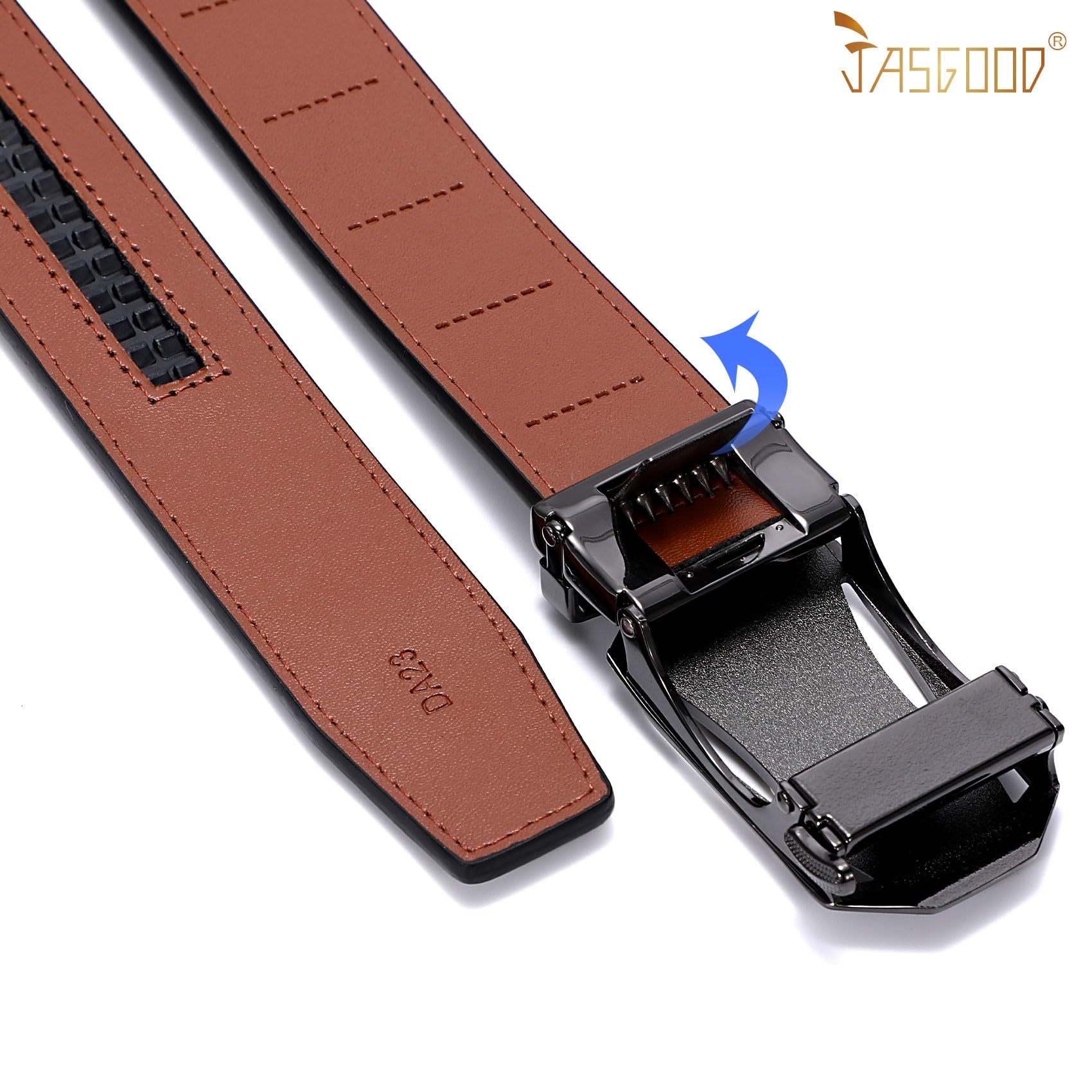 JASGOOD Mens Belt Ratchet Leather Belt for Men Dress Casual with Adjustable Buckle,Original Automatic Slide Belt for Comfort Trim to Fit