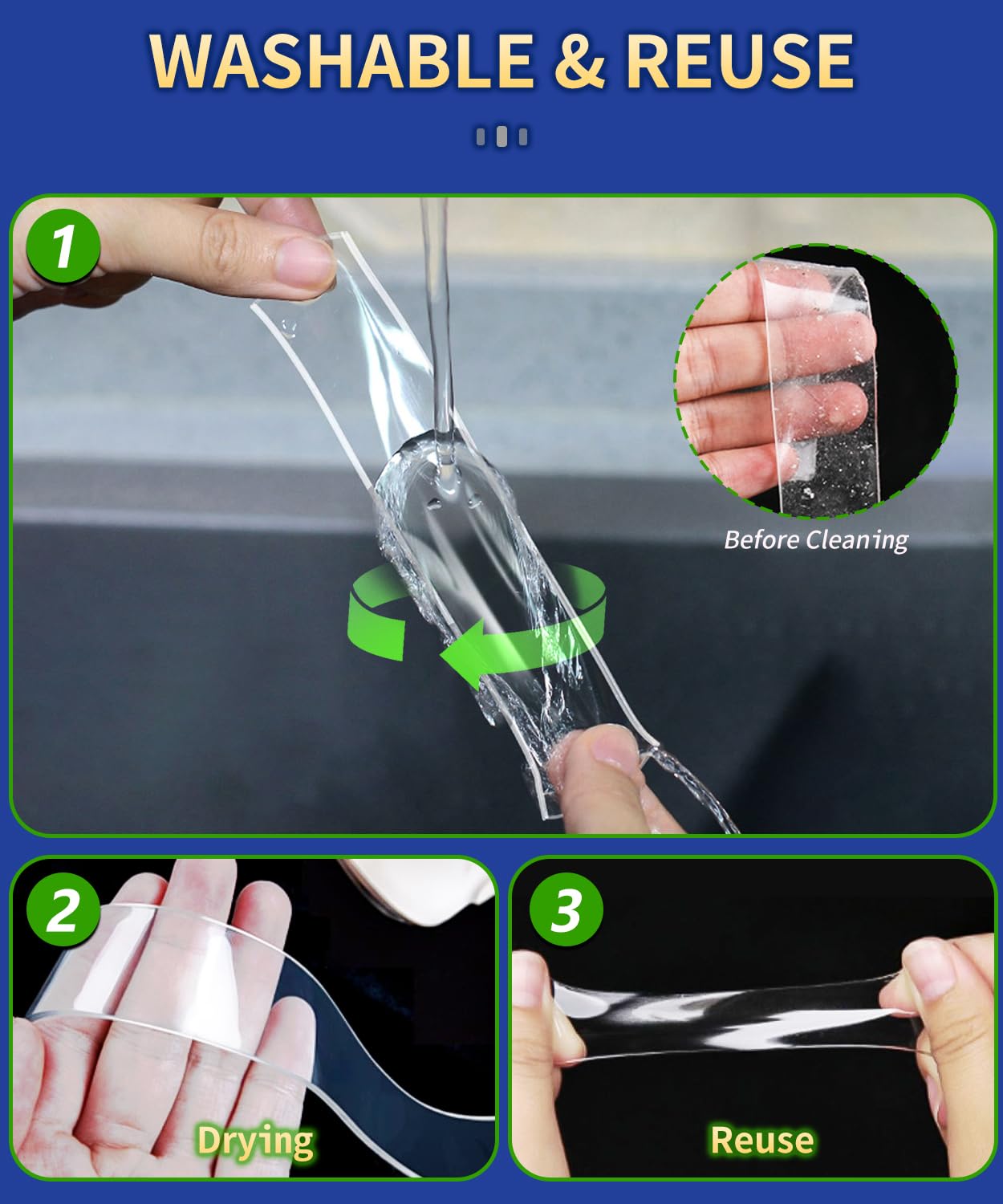 PHIXBEAR Large Double Sided Tape Heavy Duty, Mounting Tape Strong Adhesive, Wall Tape for Hanging Clear Removable No Damage, Fits Decor & Poster, 20Ft 1.2" Wide