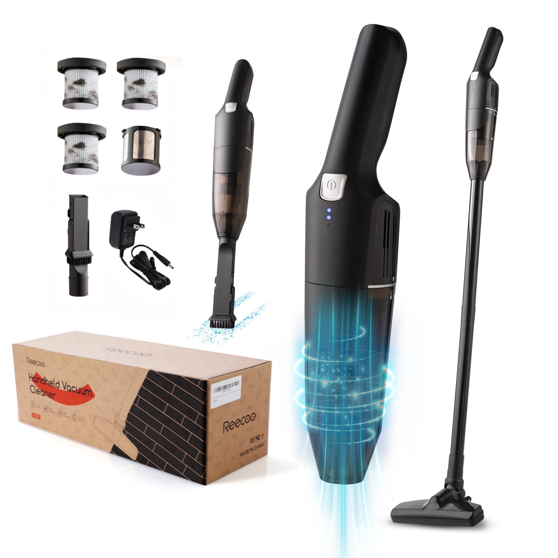REECOO Cordless Stick/Handheld Vacuum Cleaner, 10-17Kpa 2-Level Powerful Suction,Fast Charging-Use Durable, Latest Household Vacuum Cleaners for Cleaning Flooring,Carpets,Car Seat,Sofas, Hair and Dust
