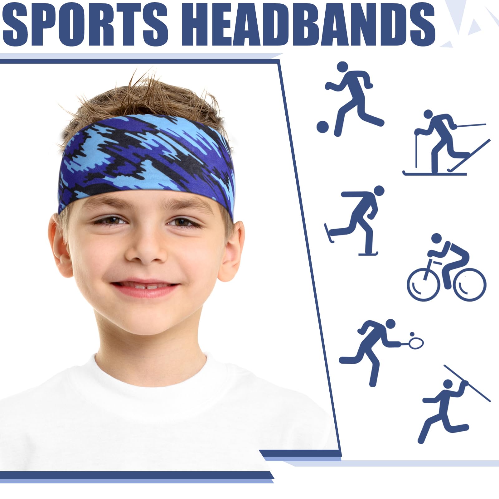 Sratte 10 PCS Sweatbands for Kids Soccer Headbands Boys Sports Kids Sweatbands Breathable Sweat Wicking Headband for Youth Basketball, Football, Baseball, Running