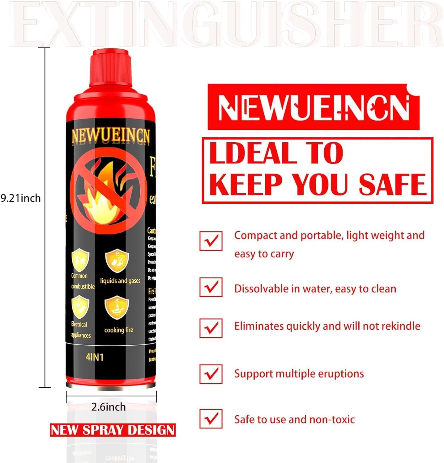 Fire Extinguisher for Home,5-in-1 Multipurpose Extinguishing Aerosol Spray - Portable Boat & Prevent Reignition Water Based Small Fire Extinguishers-Vehicle,Kitchen,Car,Truck