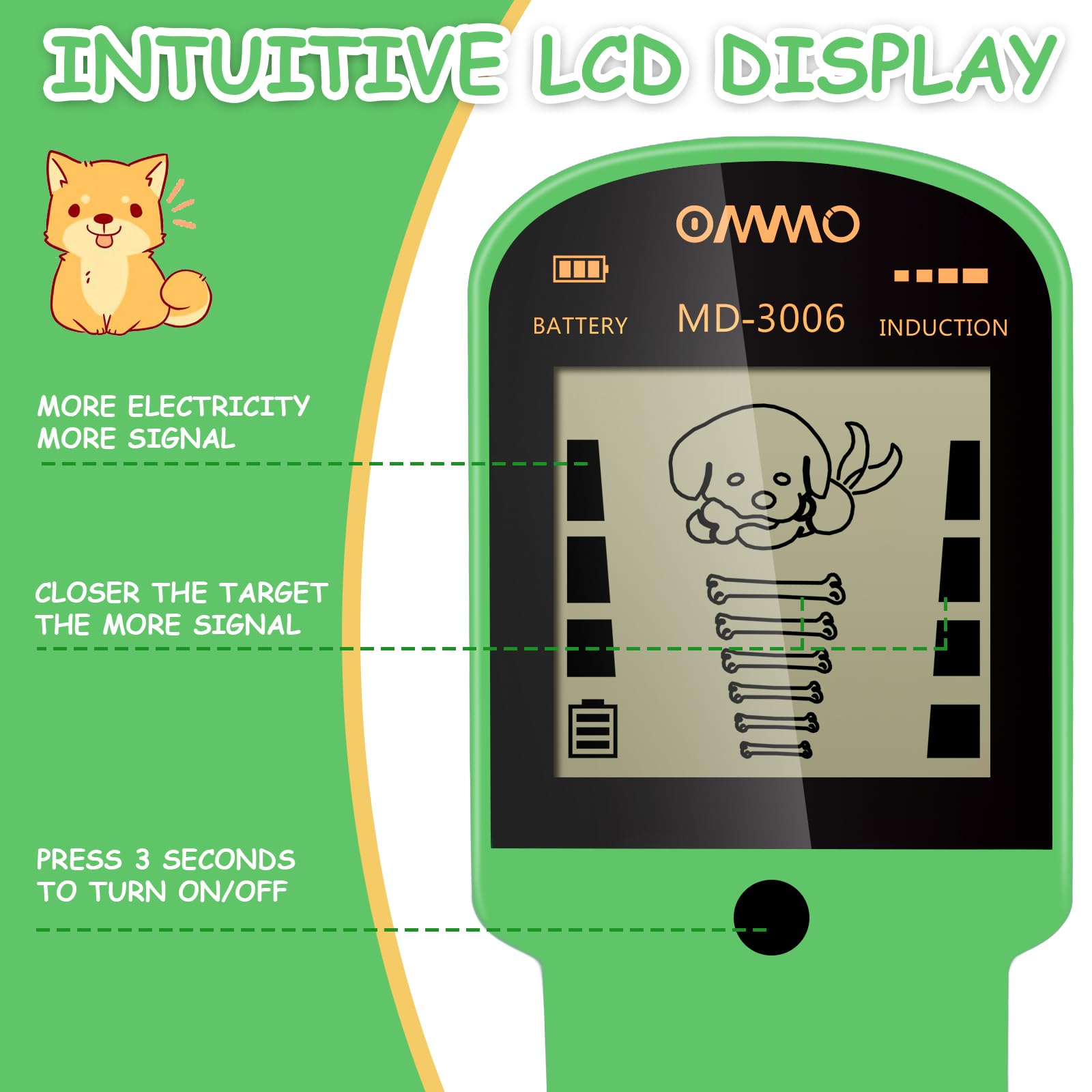 OMMO Metal Detector, Adjustable 27.5”-37.8” Metal Detector for Kids with Intuitive LCD Display, Lightweight Kids Metal Detectors with 6” Search Coil for Exploration Hiking
