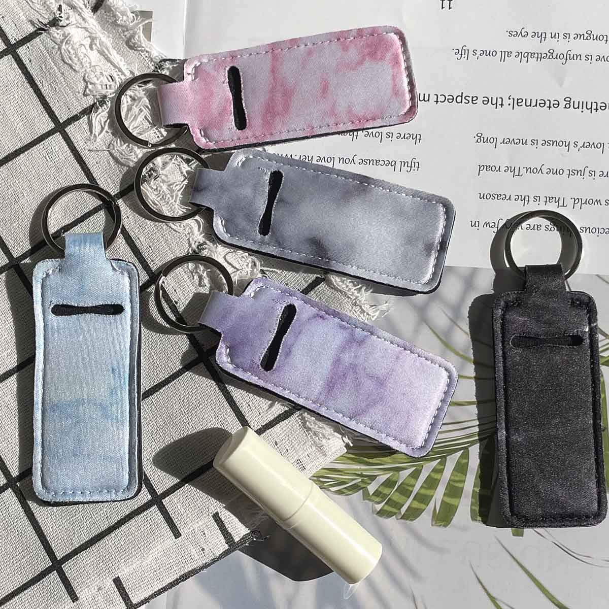 5 Pieces Marble Chapstick Holder Keychain Clip-on Sleeve Chapstick Pouch Neoprene Keychains Lipstick Holder Elastic Lip Balm Holster Keychain Holder for Chapstick Tracker Safeguard Travel Accessories