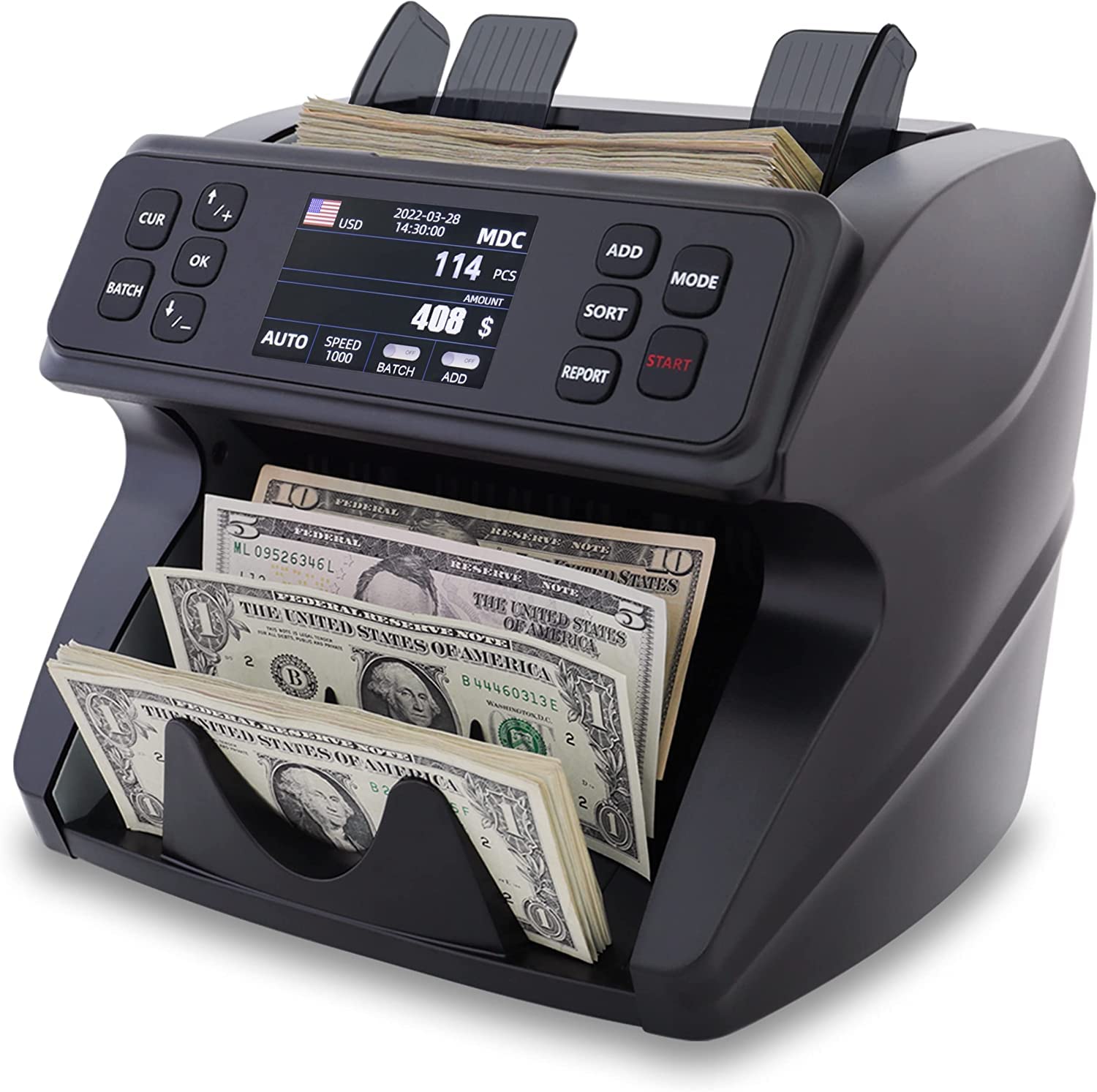 DETECK DETECK DT500 Money Counter Machine Mixed Denomination, Multi Currency Business Grade Bill Counter Machine, 1CIS/UV/MG Counterfeit Detection, Currency Counter, Value Count & Print