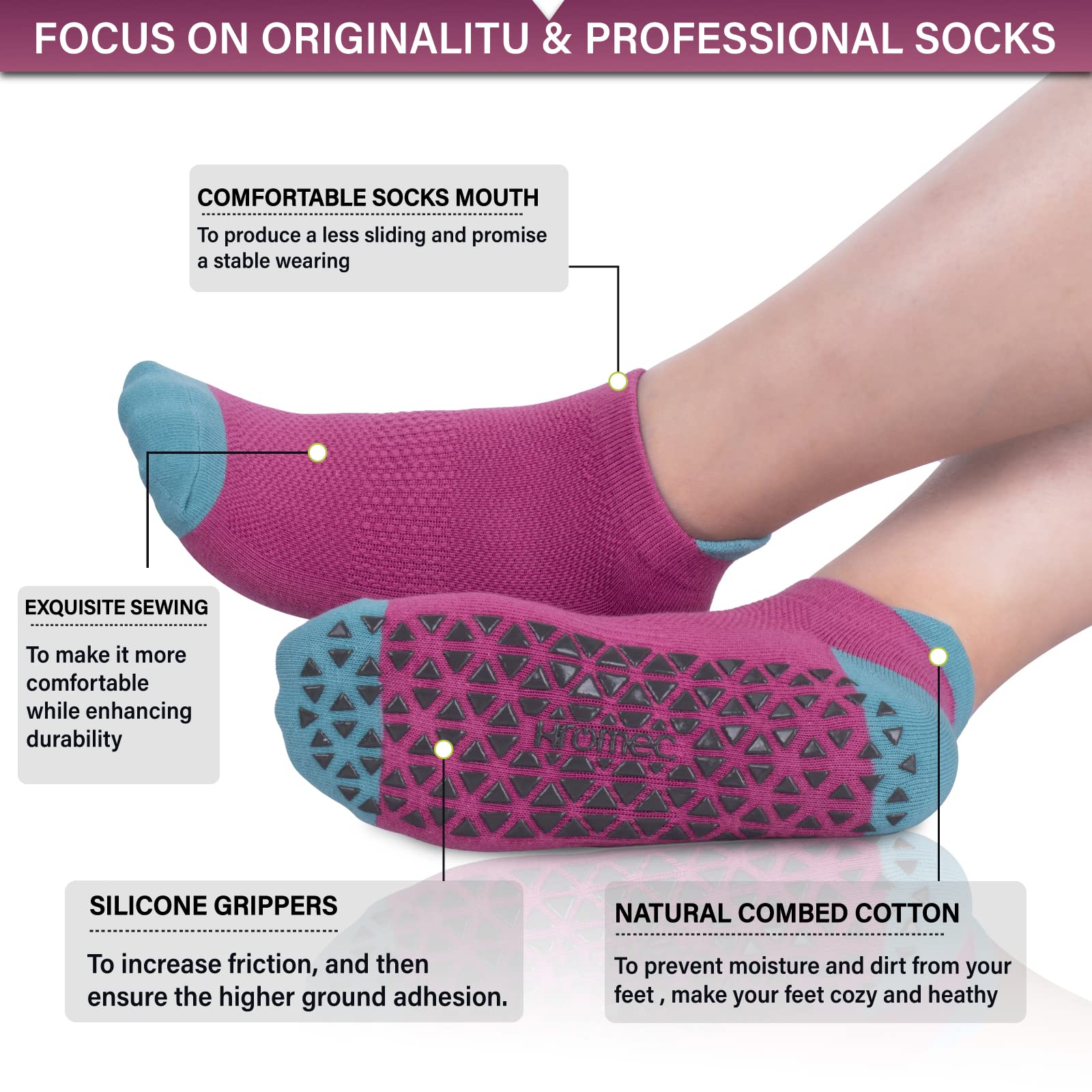 Non Slip Yoga Socks with Grips for Pilates, Ballet, Barre, Barefoot,Bikram,Hospital Anti Skid Socks for Women and Men