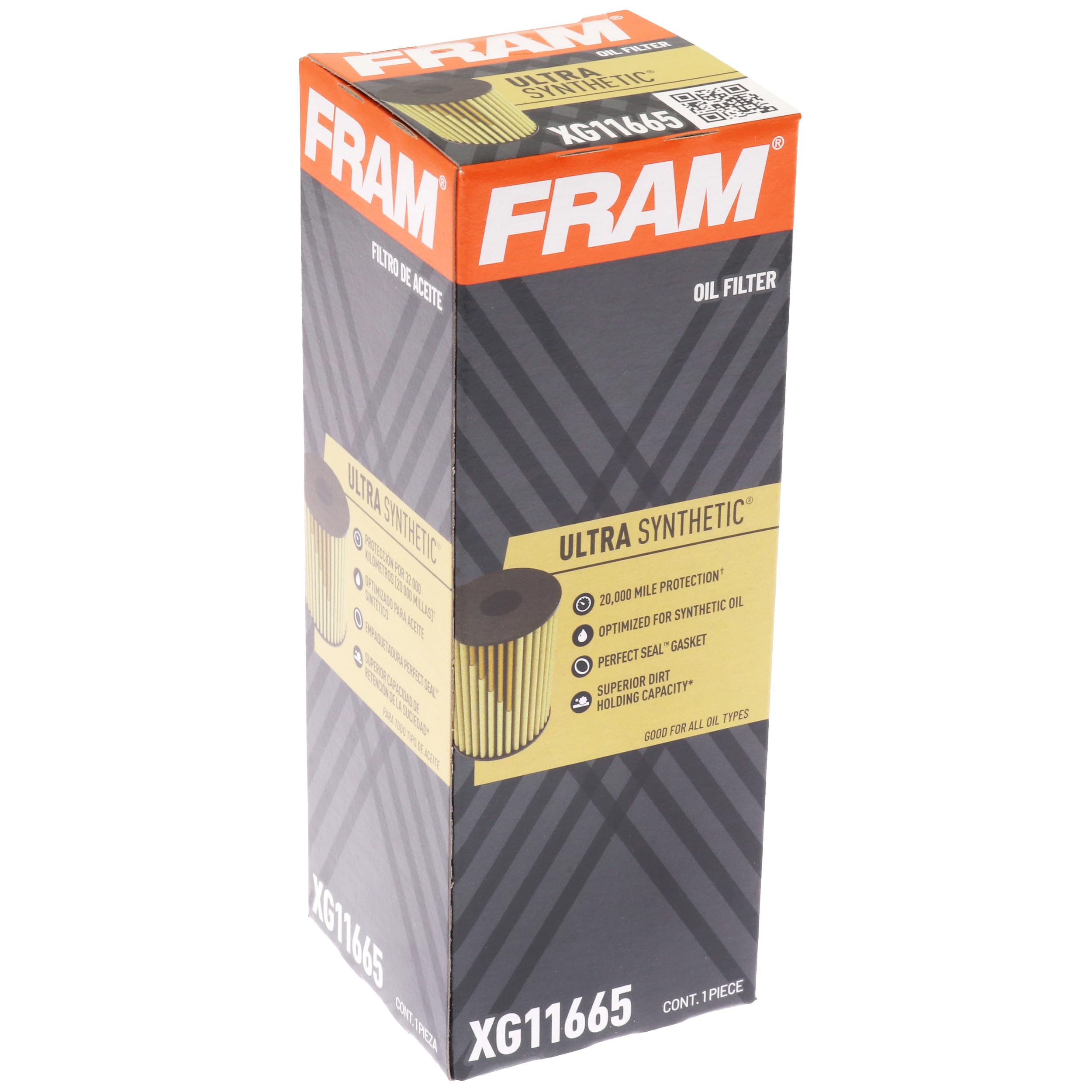 FRAM Ultra Synthetic Automotive Replacement Oil Filter, Designed for Synthetic Oil Changes Lasting up to 20k Miles, XG11665 (Pack of 1)