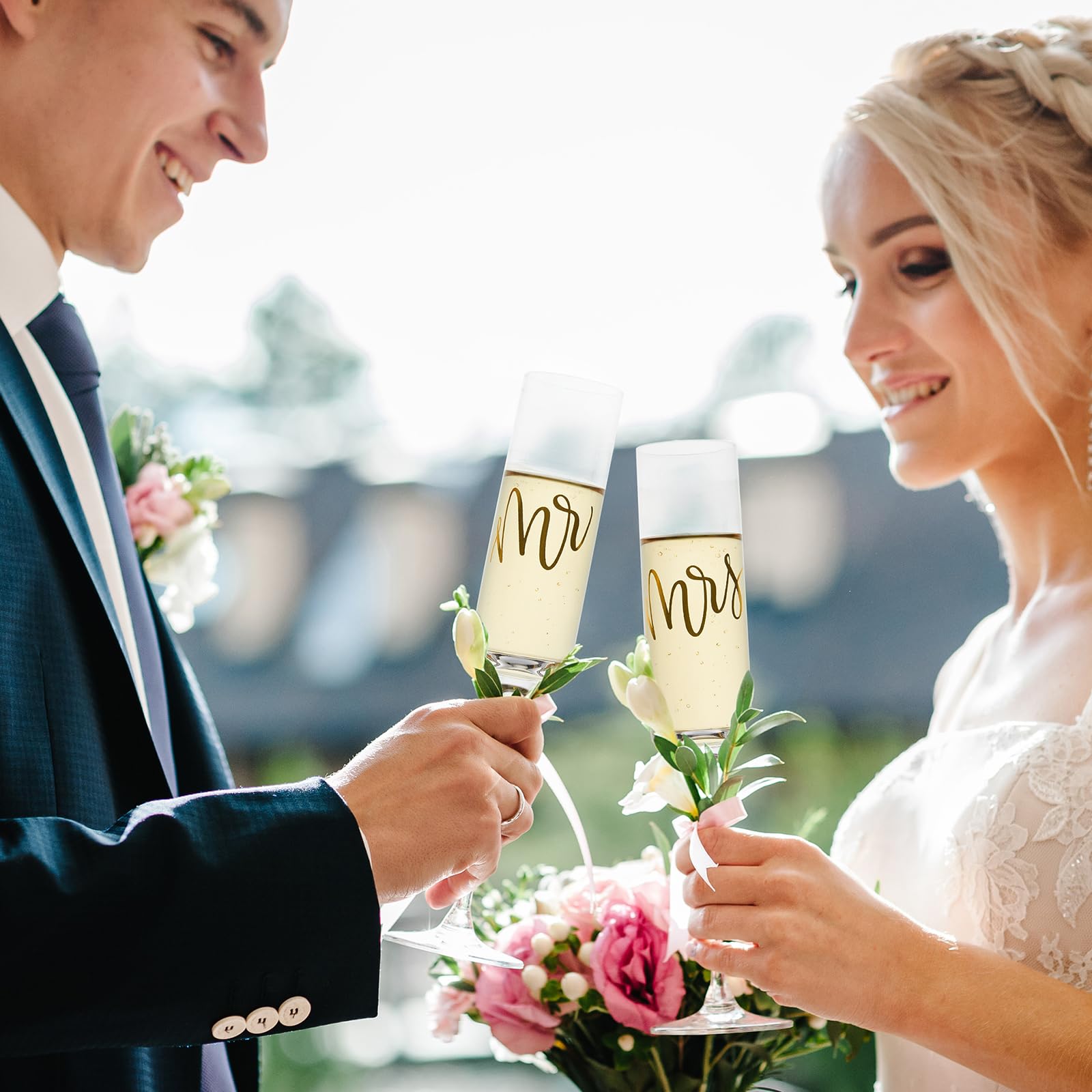 AW BRIDAL Engagement Gifts for Couples Wedding Champagne Flutes set of 2, Crystal Champagne Flutes for Mr and Mrs Wedding Champagne Glasses Wedding Gift Bridal Shower Gift