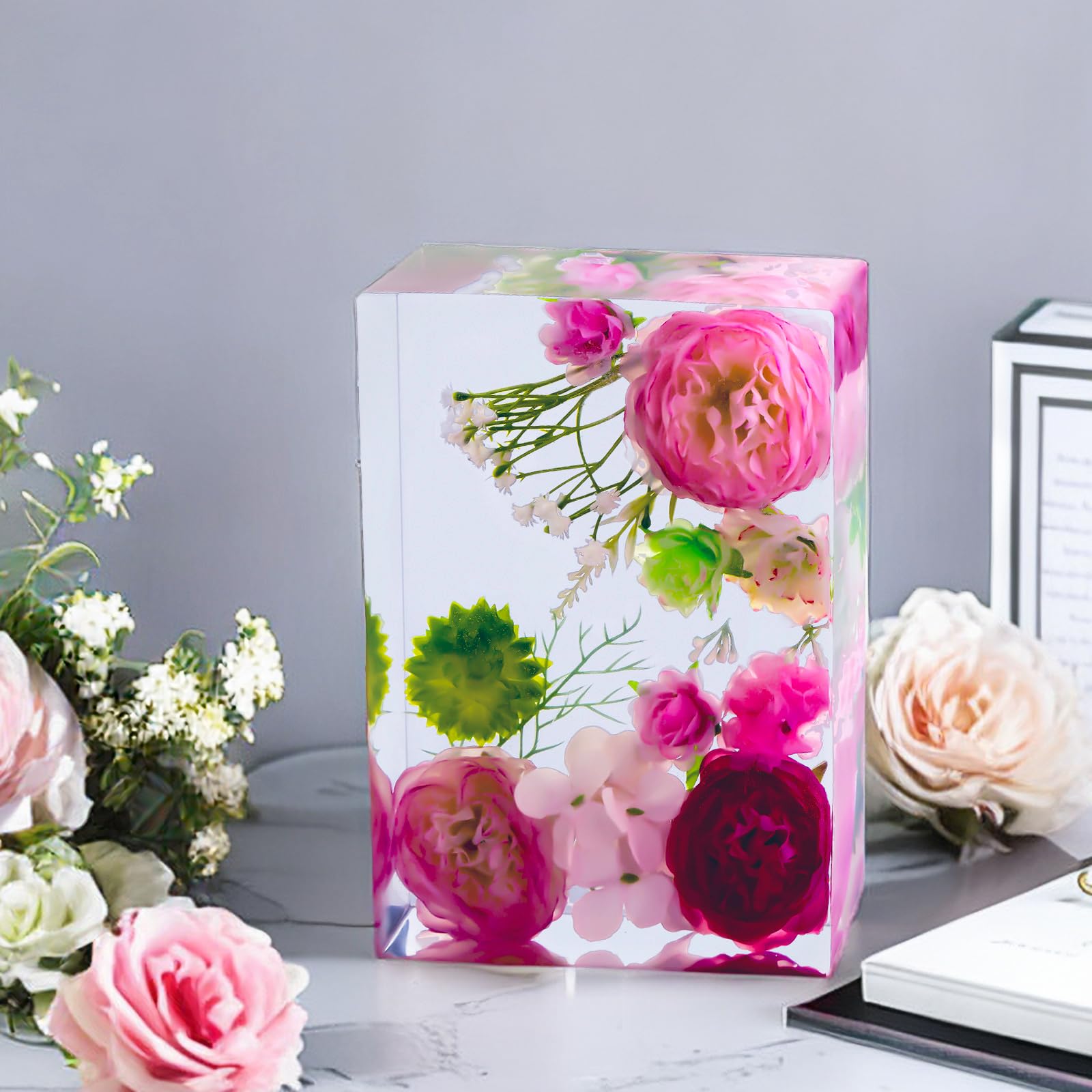 YOILES Resin Molds Silicone,Epoxy Resin Casting Craft Mold for Flower Preservation Bookends DIY Art (Large, Rectangle)