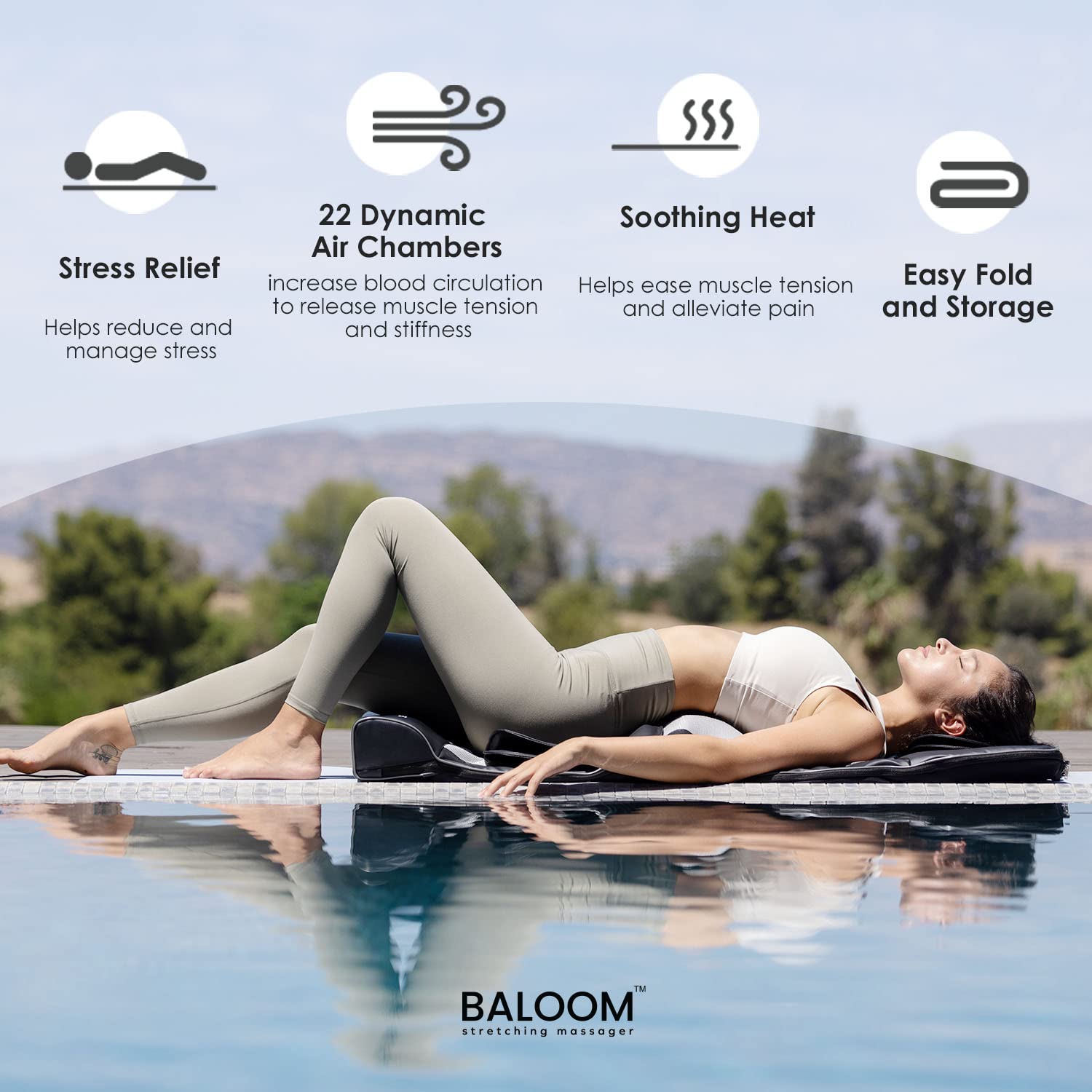 BALOOM Stretching Massager Mat for Back, Neck, and Body Pain Relief with Soothing Heat | Workout, Yoga, Exercise | Adjustable Programs & Intensity Supports Deep Acupressure