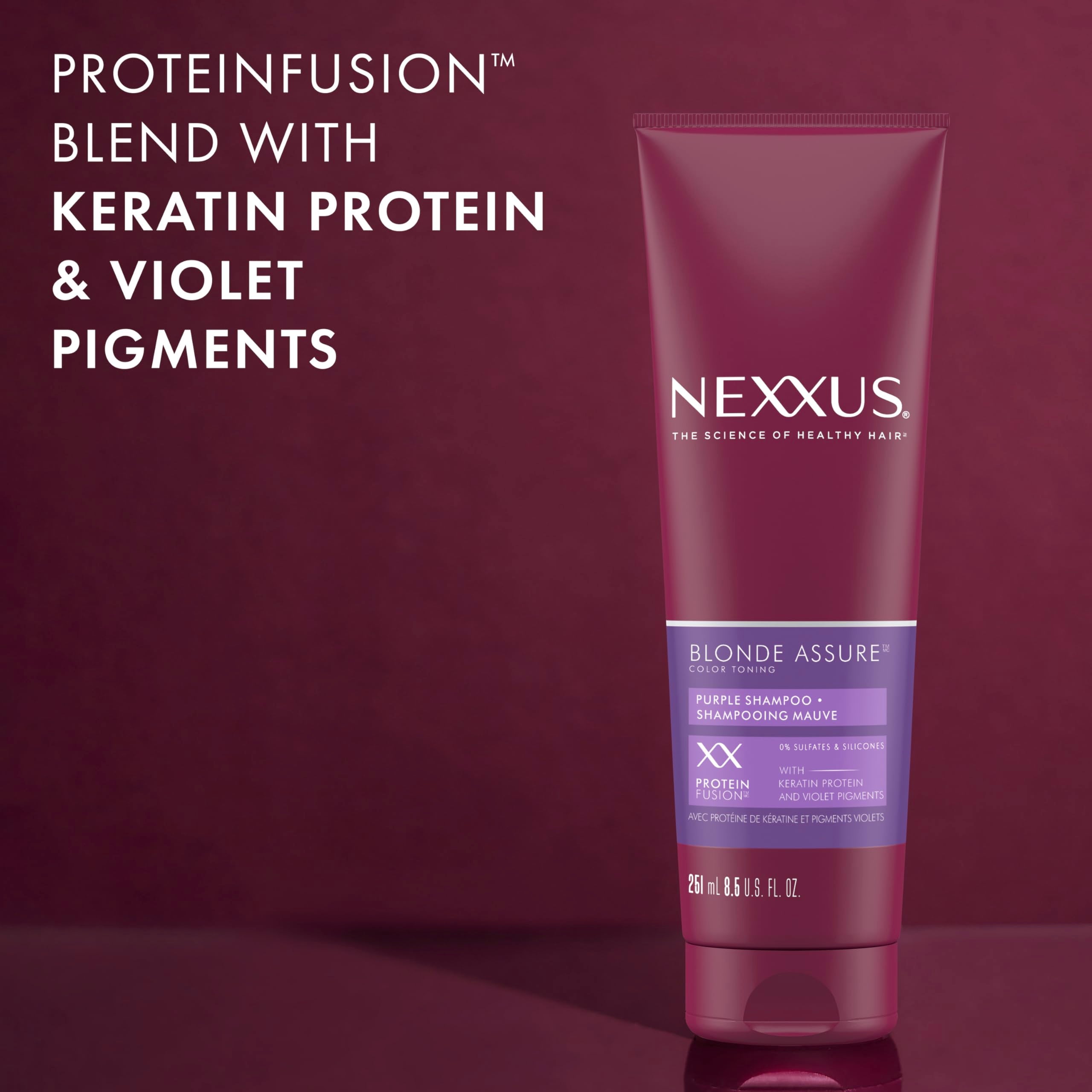 Nexxus Blonde Assure Purple Shampoo, For Blonde Hair Color Care Shampoo, Keratin Protein 8.5 oz