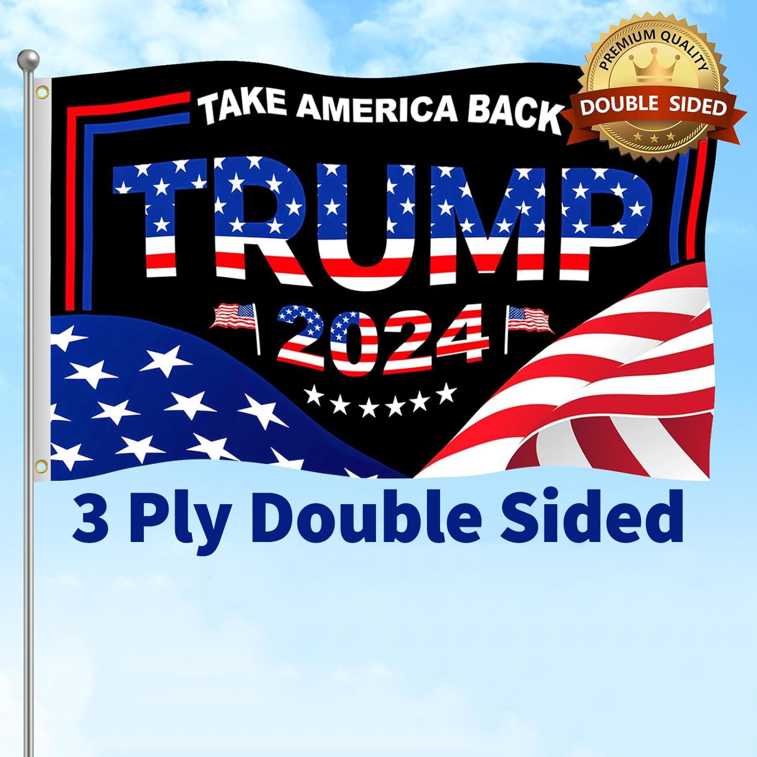 Trump 2024 Flag 3x5 FT President Trump Flag Take America Back Banner Indoor Outdoor Double Sided 3 Ply With Vivid Patriotic Colors Design UV & Fade Resistant 2 Brass Grommets