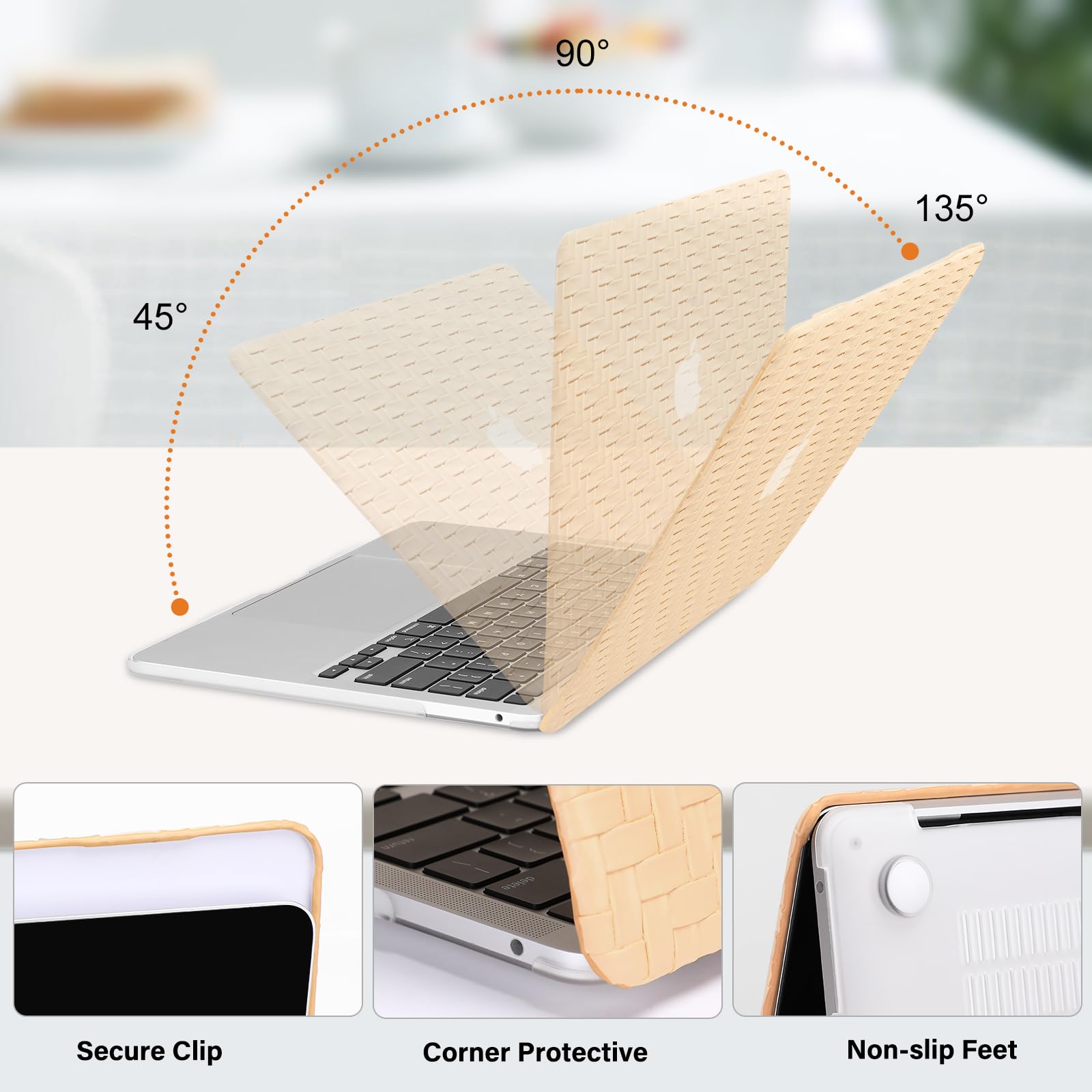 MOSISO Compatible with MacBook Pro 13 inch Case 2024-2016 M2 M1 A2338 A2251 A2289 A2159 A1989 A1708 A1706, Rectangle Weave Texture PU Leather Coated Plastic Hard Shell Case & Keyboard Cover, Apricot