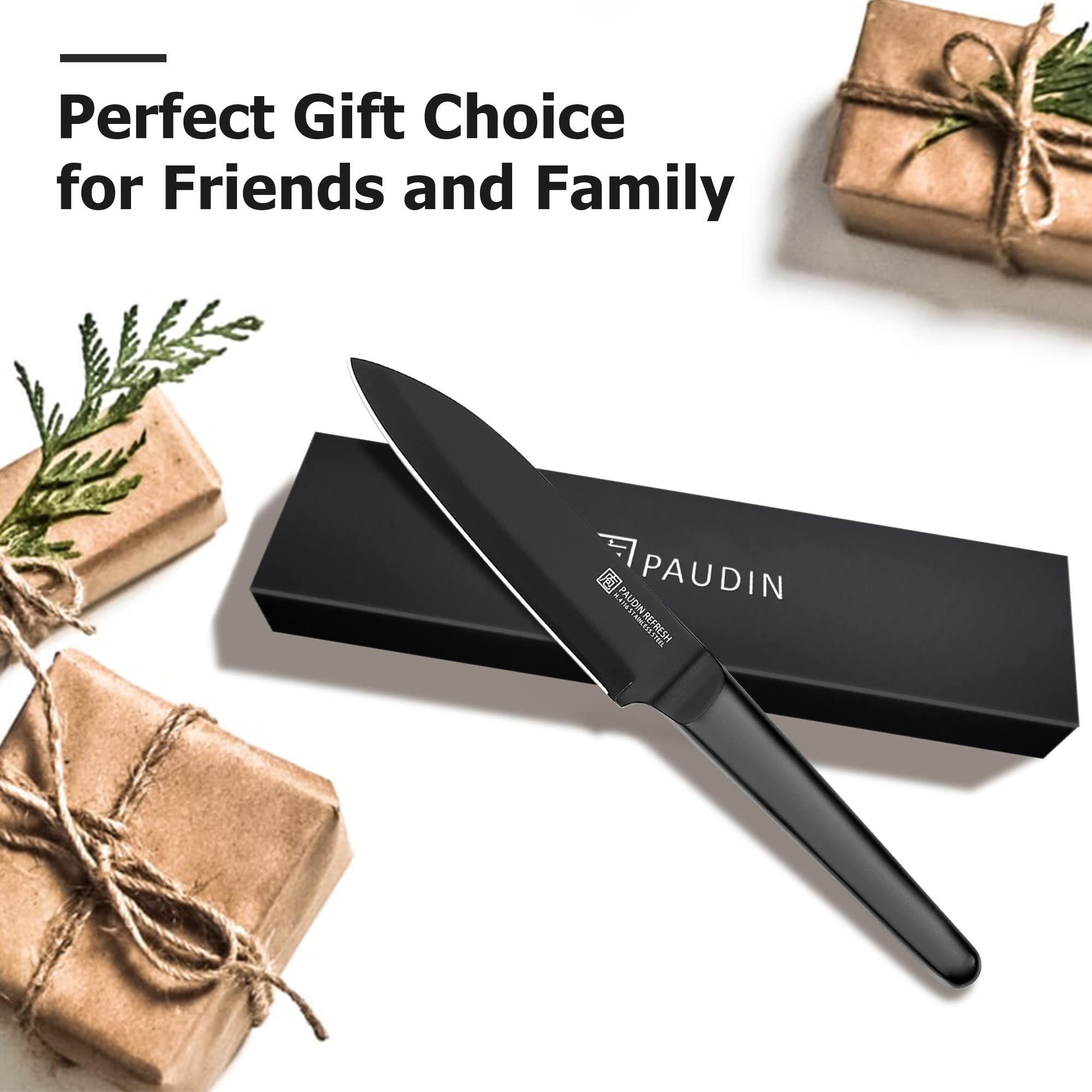 PAUDIN Kitchen Utility Knife, 5 Inch Small Chefs knife, High Carbon Stainless Steel Kitchen Knife for Peeling, Slicing and Cutting Fruits Vegetables, Gift Box