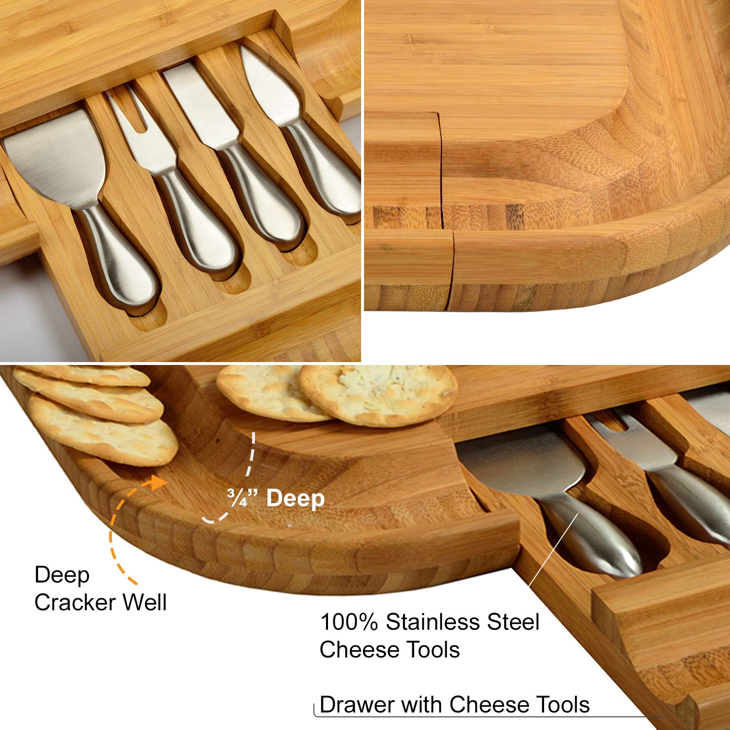 Picnic at Ascot Bamboo Cutting Board for Cheese & Charcuterie with Knife Set & Cheese Markers- Designed & Quality Checked in the USA