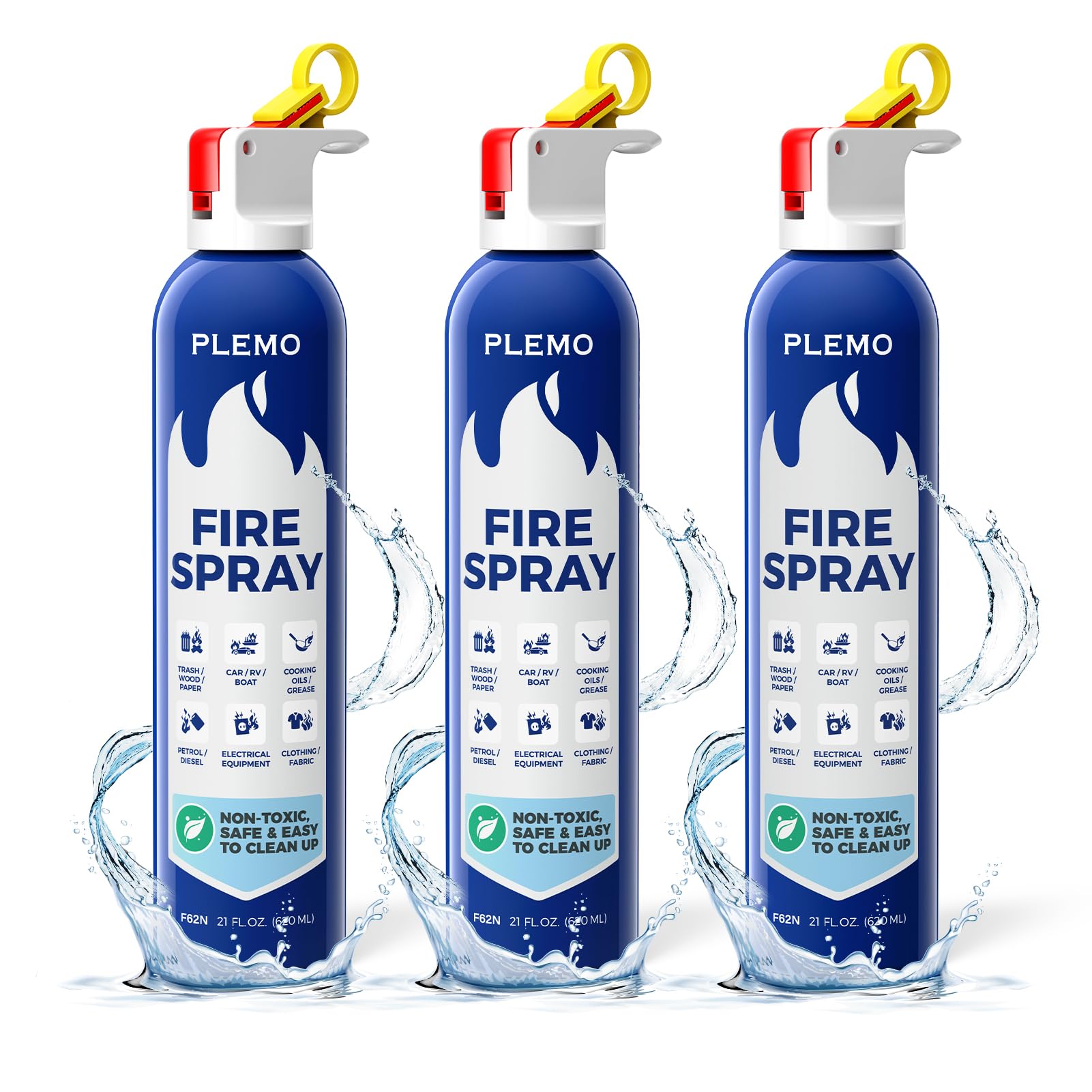 PLEMO Fire Extinguisher for Home, Compact Fire Extinguisher 620ml Fire Spray for Car, Kitchen, Truck, F62N, 3-Pack