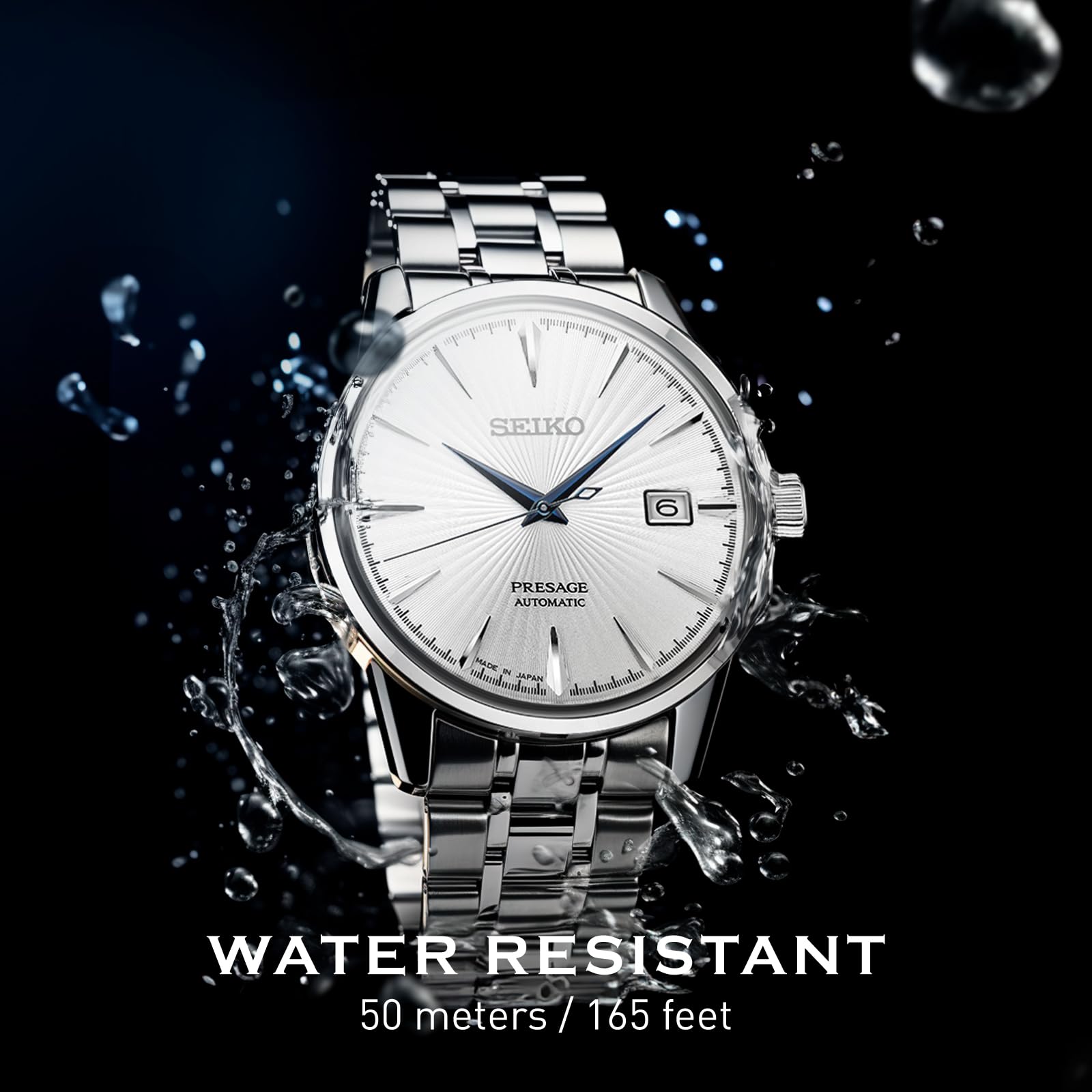 SEIKO SRPB77 Automatic Watch for Men - Presage Cocktail Time - Patterned Silver Dial with Gloss Finish, Date Calendar, 50m Water-Resistant