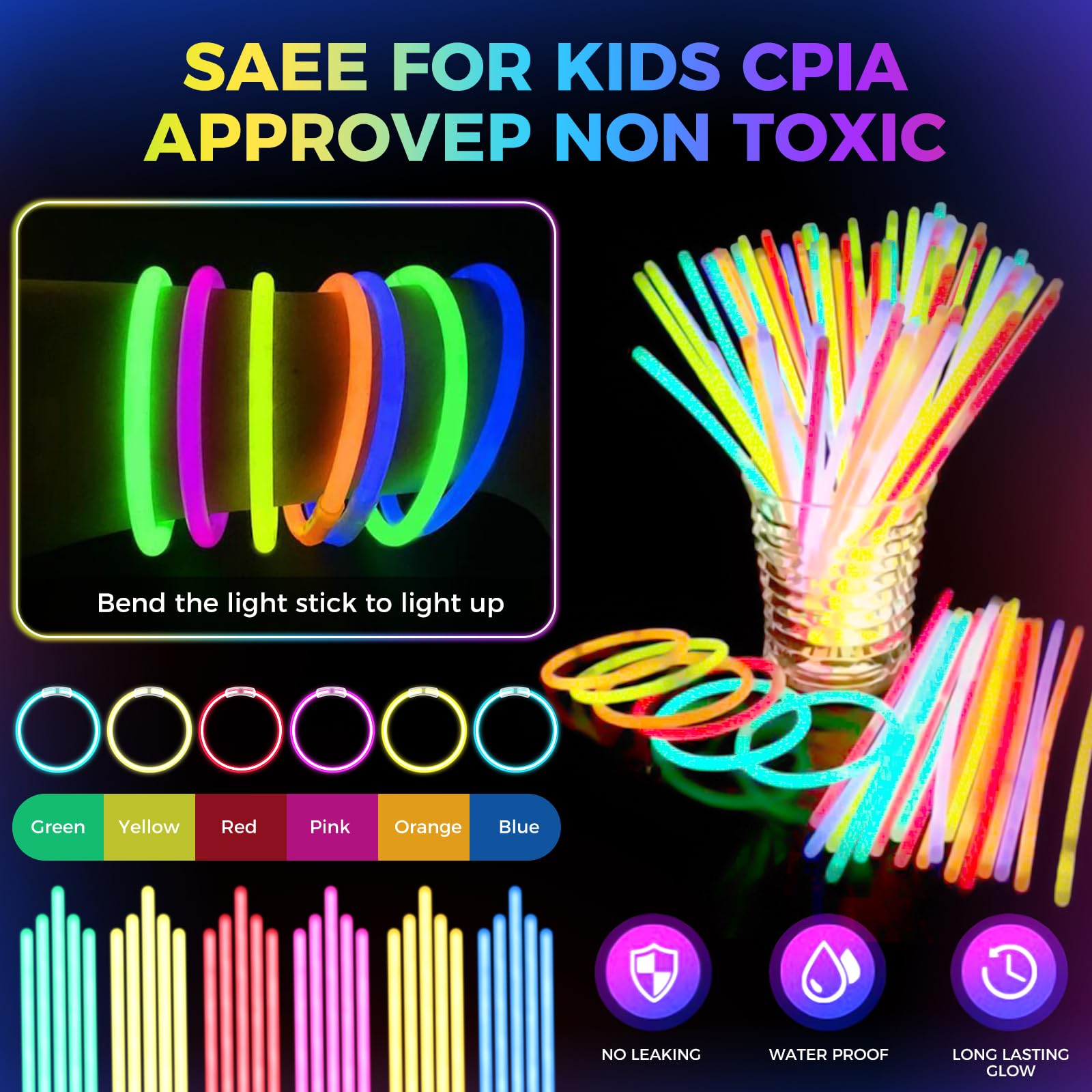 SHQDD138 PCS Glow in the Dark Party Supplies, 24 PCS Glow Fiber Optic Wands, 14 PCS LED Glasses and 100PCS Glow Sticks Bracelets, Neon Party Favors for Glow Party, Wedding, Concert, Raves Birthday