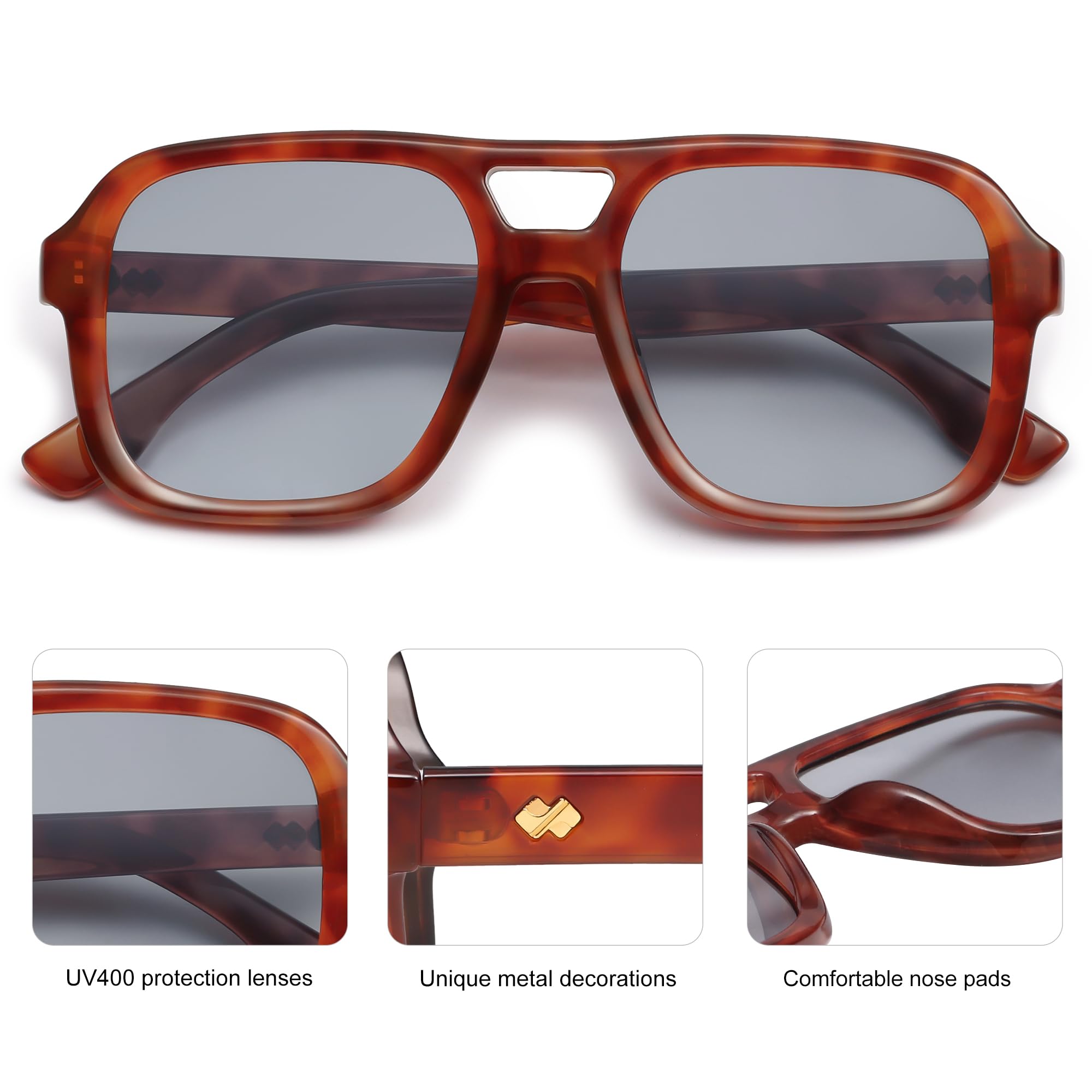 SOJOS Retro Aviator Sunglasses For Women Men Square Womens Square Sun Glasses SJ2355,Brown Tortoise Grey