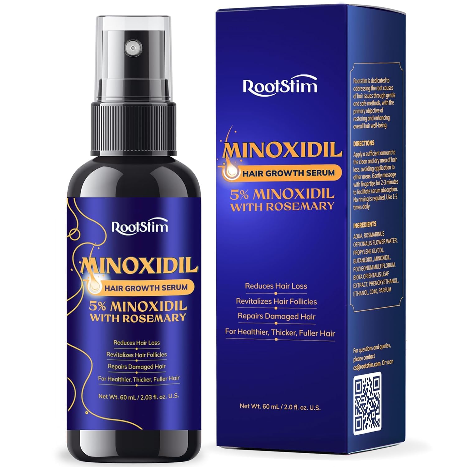 5% Minoxidil Hair Growth for Women and Men: Extra Strength Minoxidil Hair Loss Treatment Serum with Rosemary for Faster Stronger Thicker Hair Growth 60ML