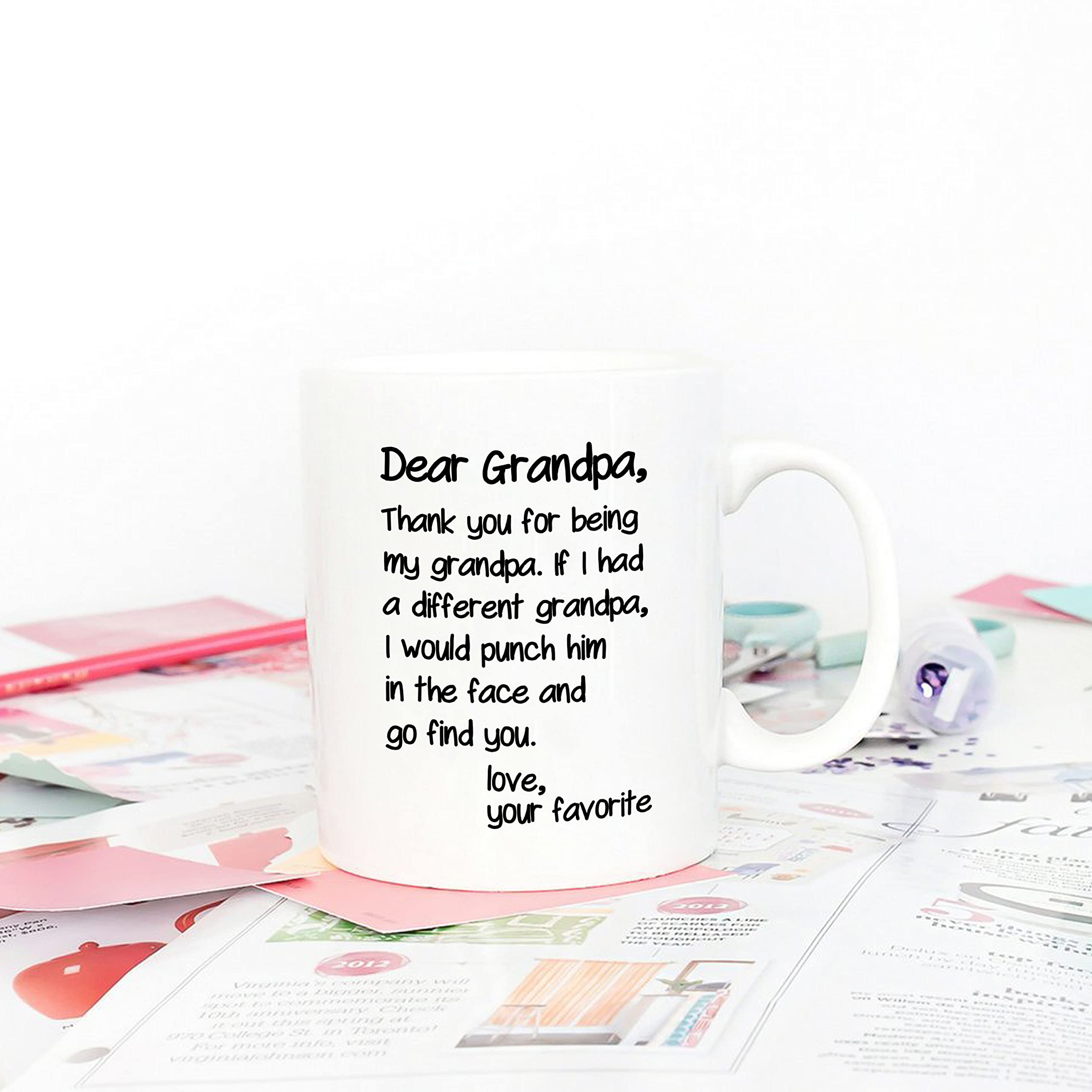 5Aup Father's Day Funny Grandpa Coffee Mug Christmas Gifts from Grandson Granddaughter, Dear Grandpa, Thanks for Being... Love Your Favorite Cups 11 Oz, Birthday Present Idea for Grandfather