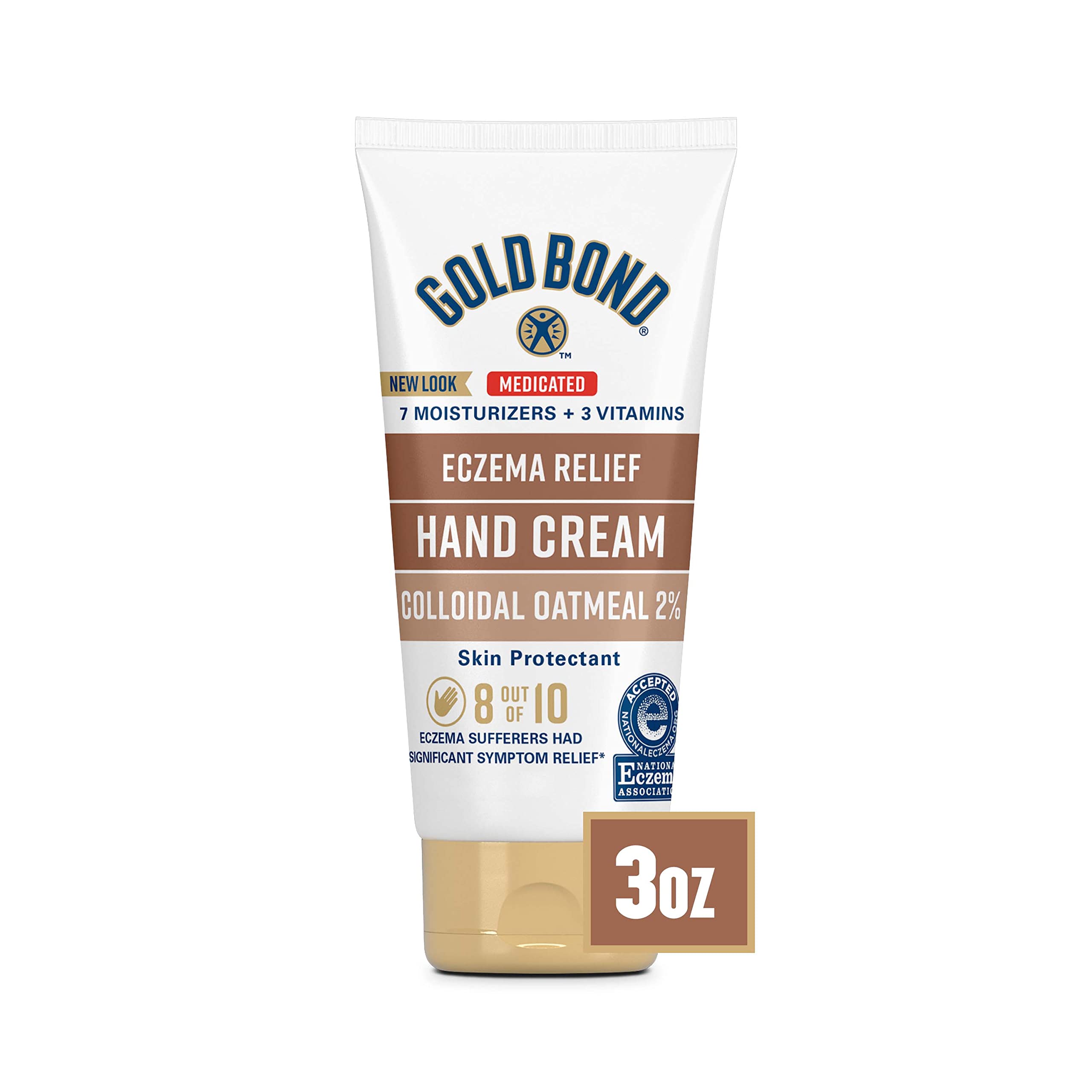 Gold Bond Medicated Eczema Relief Hand Cream, 3 oz., Skin Protectant Cream With 2% Colloidal Oatmeal