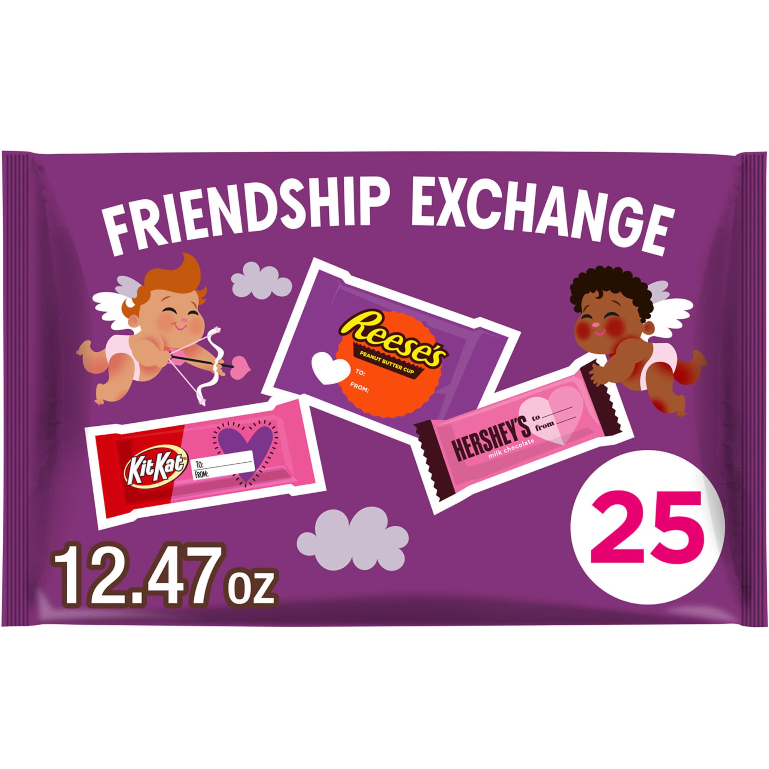 HERSHEY'S, KIT KAT and REESE'S Assorted Milk Chocolate Snack Size, Valentine's Candy Bag, 12.47 oz (25 Pieces)