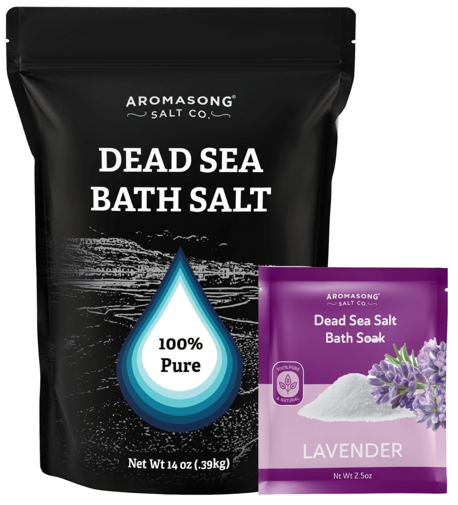 Aromasong Unscented Dead Sea Bath Soak 14 oz + Lavender Dead Sea Salt 2.5 oz Bundle – Mineral-Rich Relaxation, Skin Softening & Aromatherapy for Home Spa and Foot Soaks