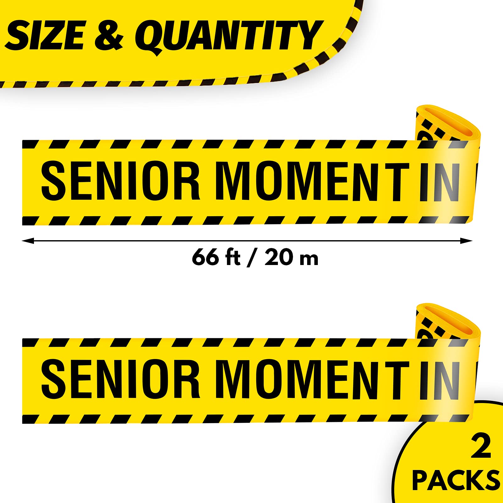 Outus 2 Pcs Senior Moment In Progress Party Tape over the hill birthday decorations Banner Funny Birthday Party Sash for Retirement Photo Prop 50th 60th 70th 80th Party Decor, 3 Inch Wide, 132 Ft Long