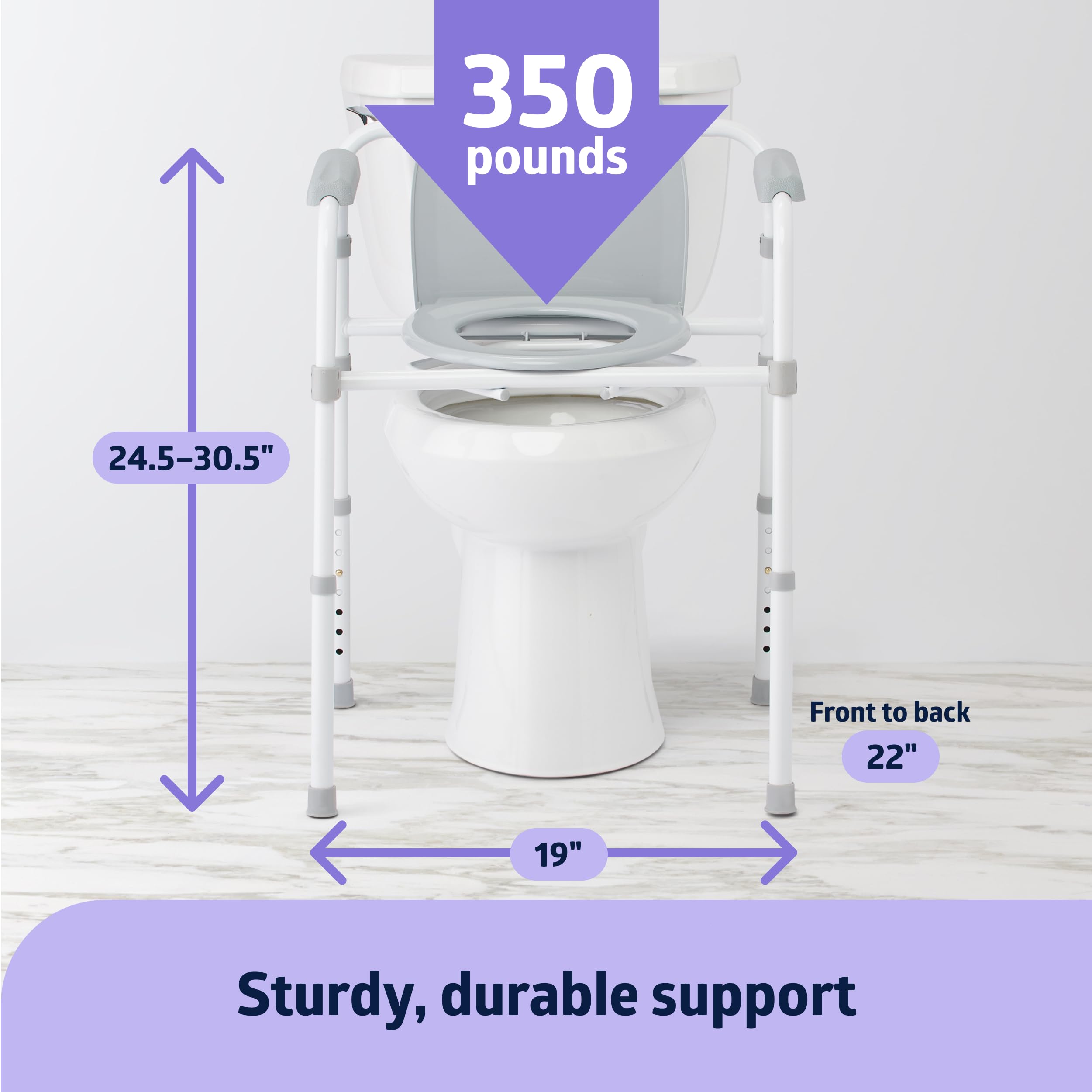 Medline 3-in-1 Steel Folding Bedside Commode, Commode Chair for Toilet is Height Adjustable, Can be Used as Raised Toilet, Supports 350 lbs