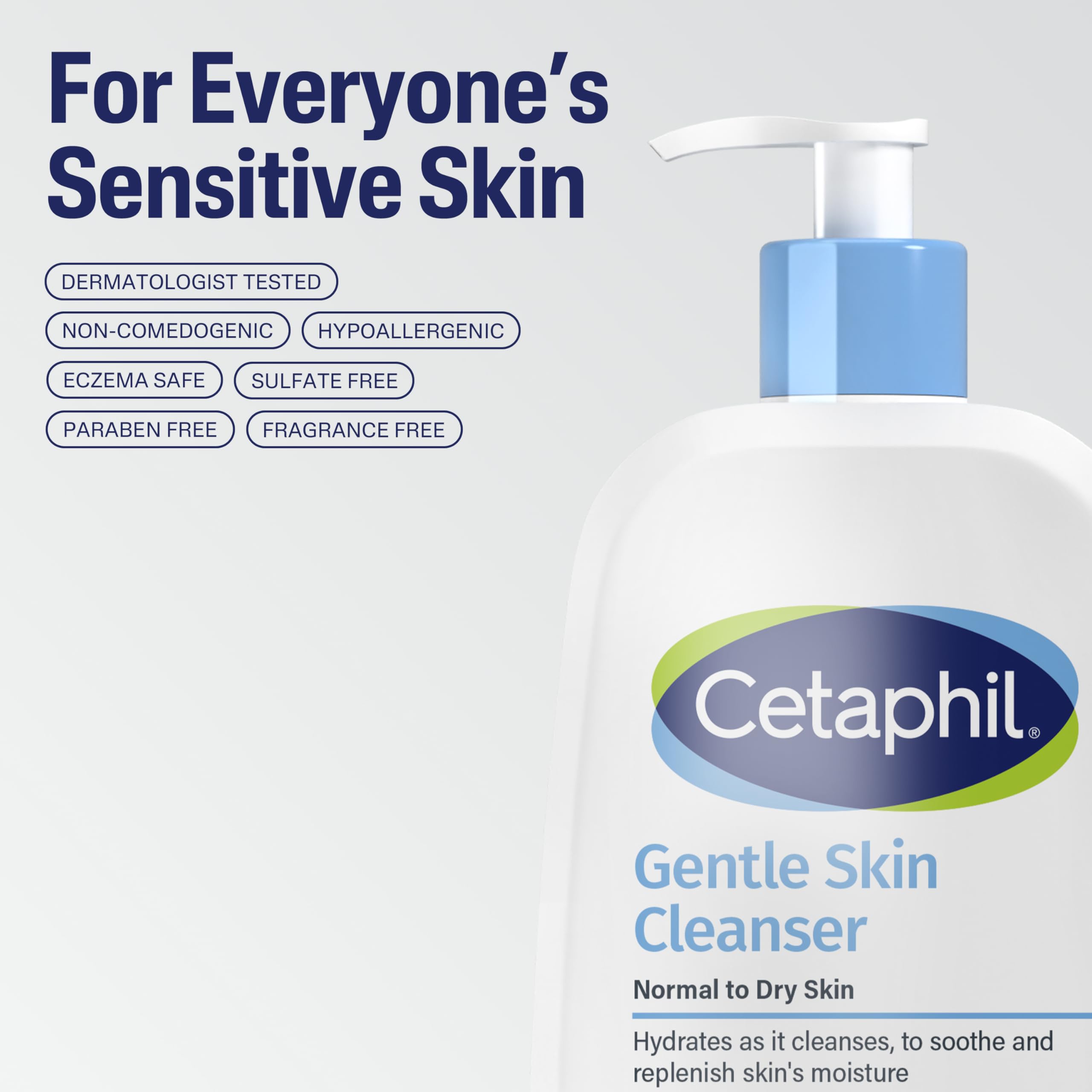 Cetaphil Face Wash, Hydrating Gentle Skin Cleanser for Dry to Normal Sensitive Skin, NEW 20 oz, Fragrance Free, Soap Free and Non-Foaming