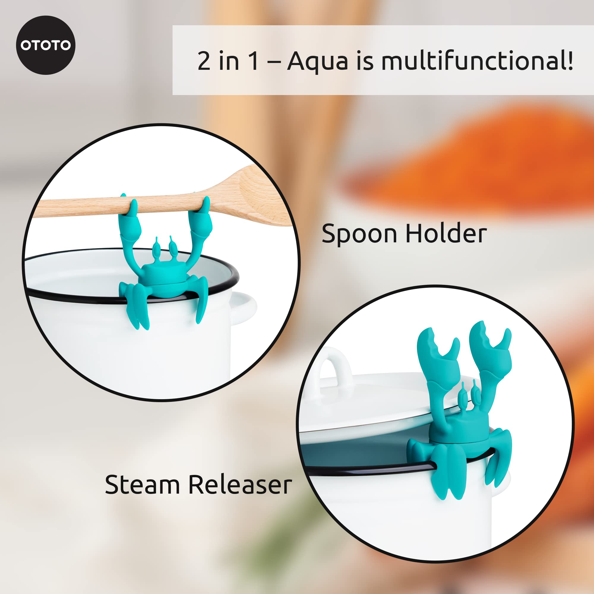 OTOTO Aqua the Crab Silicone Utensil Rest - Silicone Spoon Rest for Stove Top - BPA-Free, Heat-Resistant Kitchen and Grill Utensil Holder - Non-Slip Spoon Holder Stove Organiser and Steam Releaser