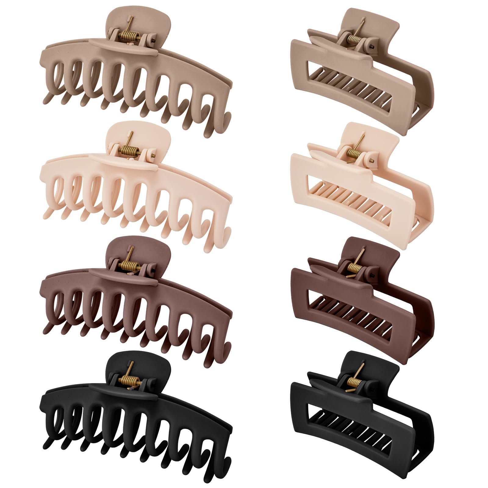 Mia Klein Hair Claw Clips for Women Thick Hair 8 Pack, Strong Hold Hair Clips Banana Clip Large 4.3 Inch And 3.5 Inch Non-Slip Matte Medium Claw Clips for Curly Hair, Neutral Colors