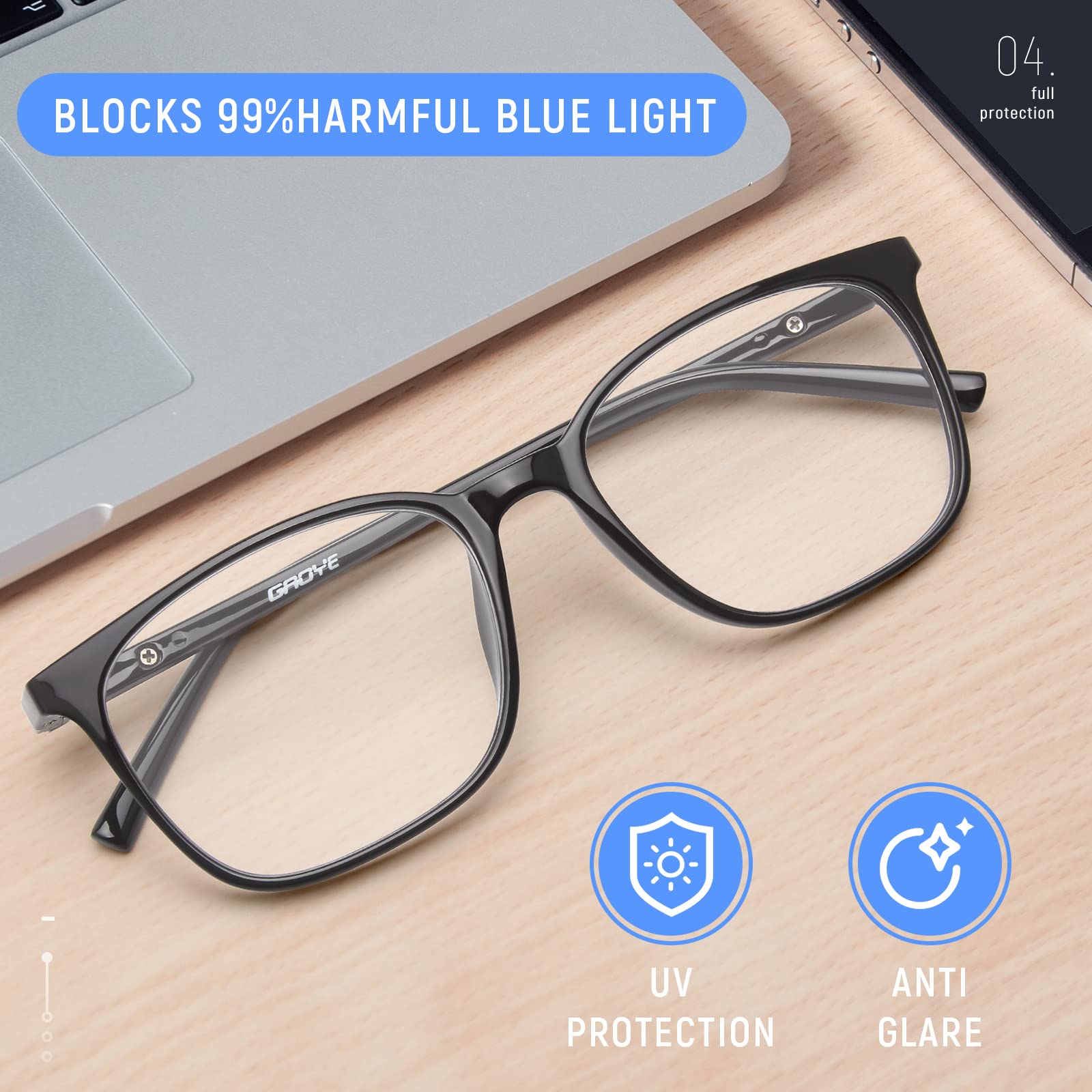 Gaoye Blue Light Blocking Glasses Women/Men, Computer Gaming Fake Eyeglasses Anti UV Ray-Spring Hinge (3 Pack, Light Black & Leopard & Transparent)
