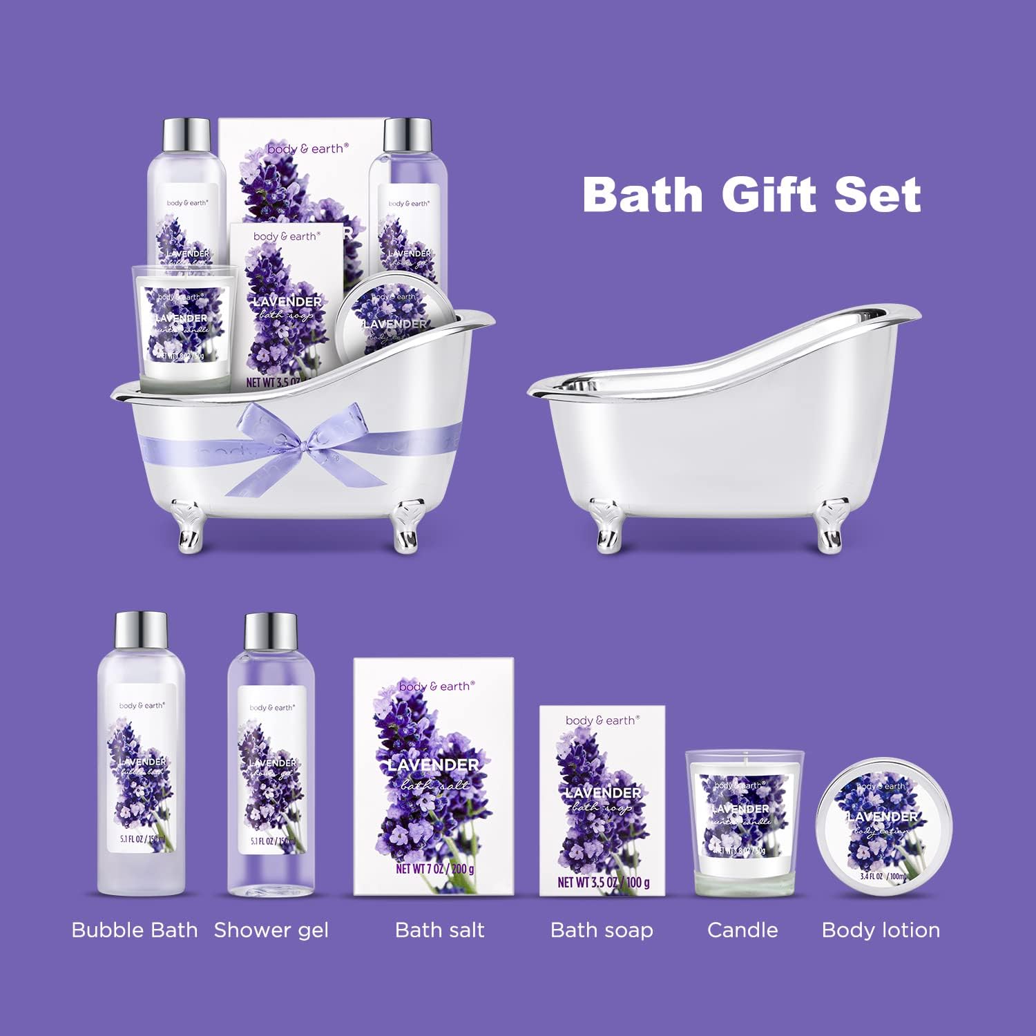 Gift Set for Women Body & Earth Gifts for Women Lavender Gift Baskets For Women Bath Sets for Women Gift with Bubble Bath Body Lotion Scented Candle Christmas Gifts for Women Bath Gifts for Women