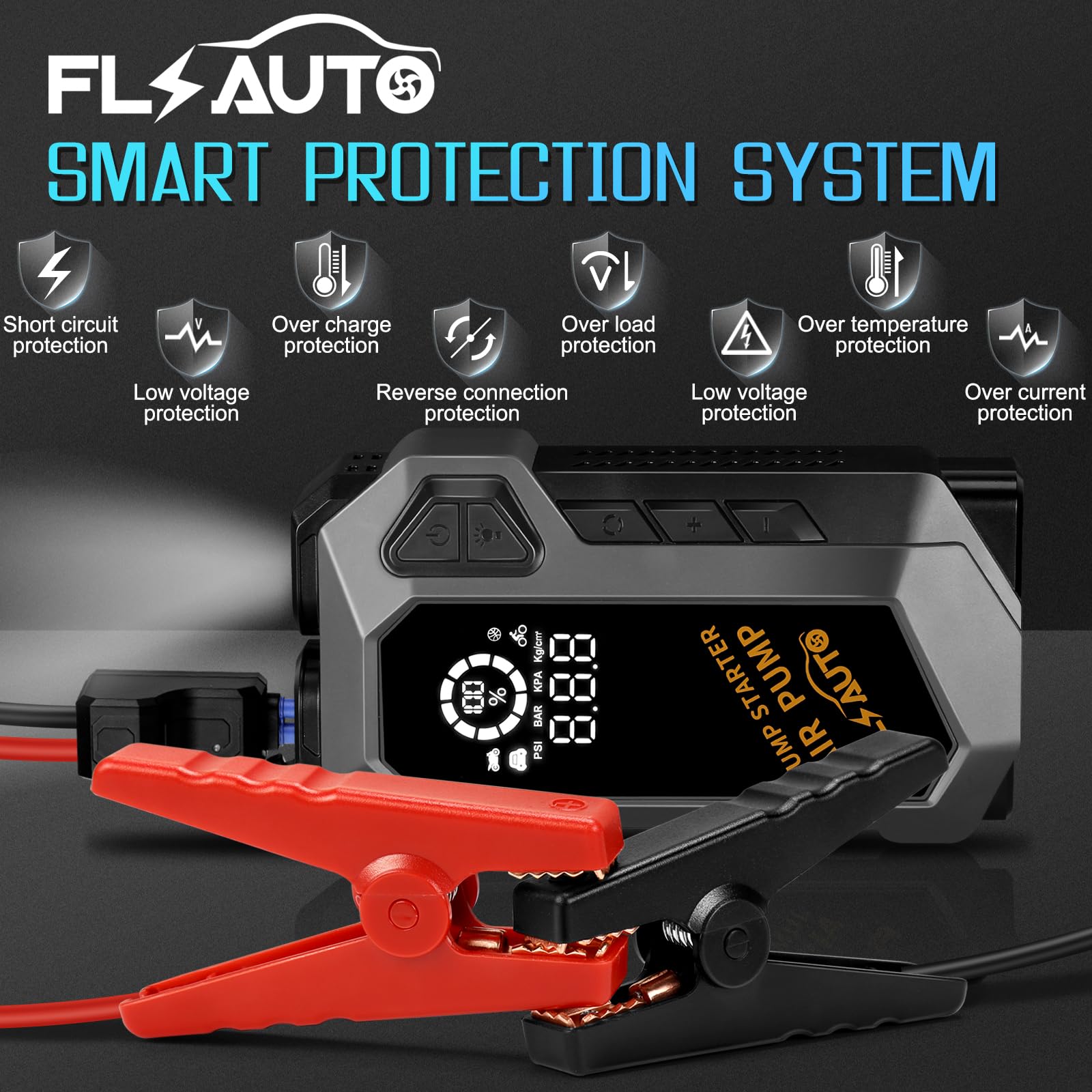 FlyAuto Car Jump Starter,4000A Battery Jump Starter with Air Compressor,for Up to 10.0L Gas and 8.0L Diesel Engines,12V Lithium Portable jump Box Car Battery Jumper Start with LED Light&Quick-Charge