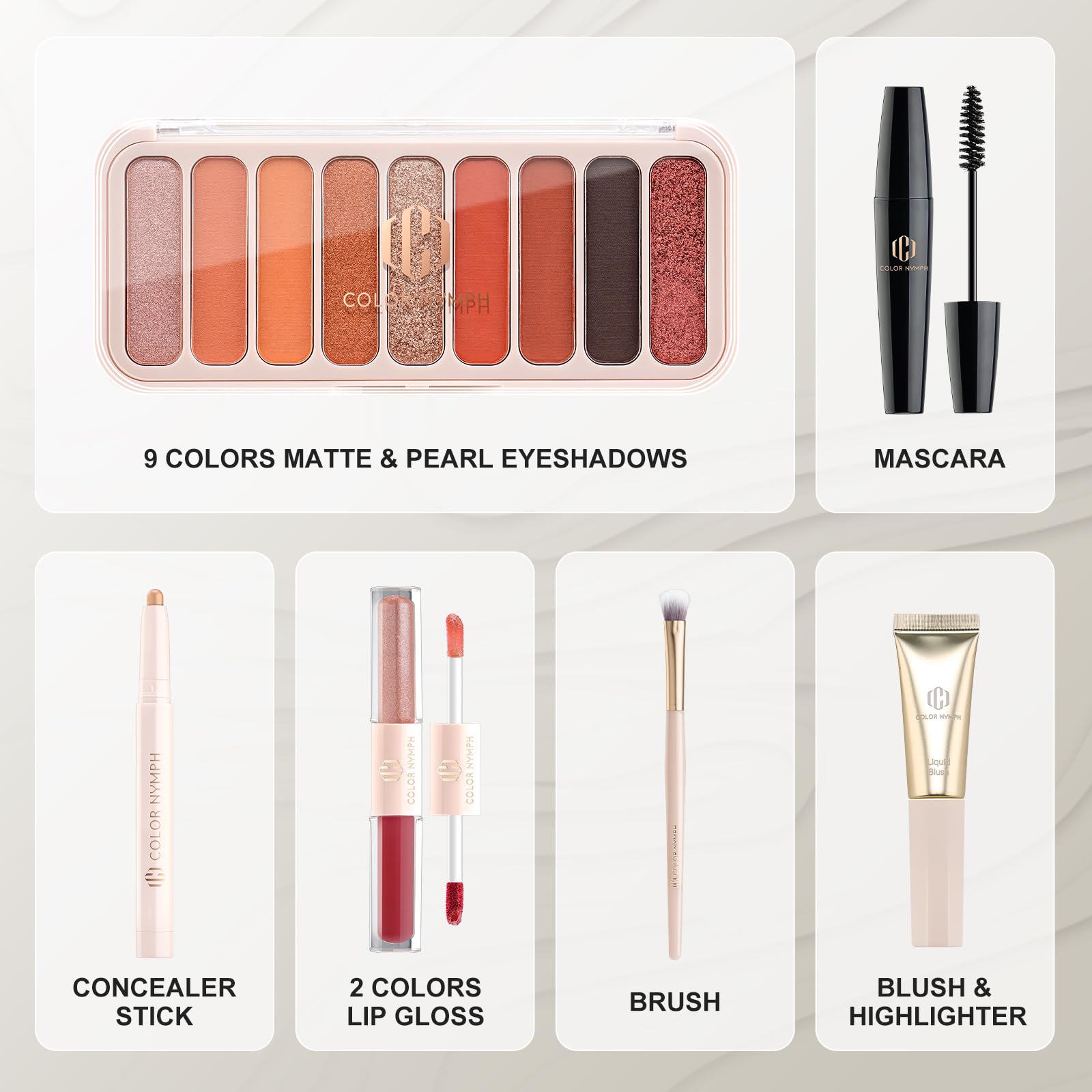 Color Nymph All In One Makeup Kit For Teens And Girls With Waterproof Handbag Makeup Kit Included 9 Colors Matte And Pearl Eyeshadow Palette Liquid Blush, Double Ended Lipgloss Concealer Brush Mascara