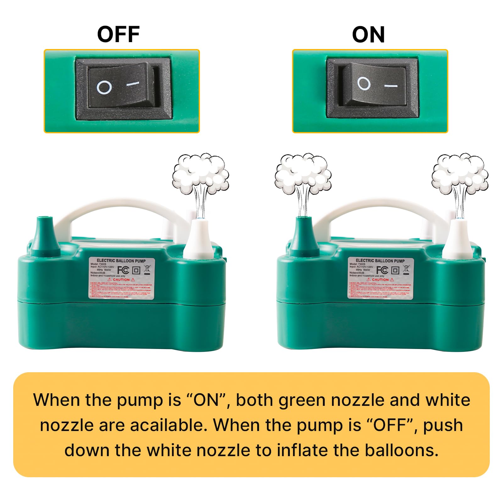 PartyWoo 110V 600W Electric Balloon Pump, Portable Balloon Inflator, Dual Nozzle Air Pump for Balloon Garland