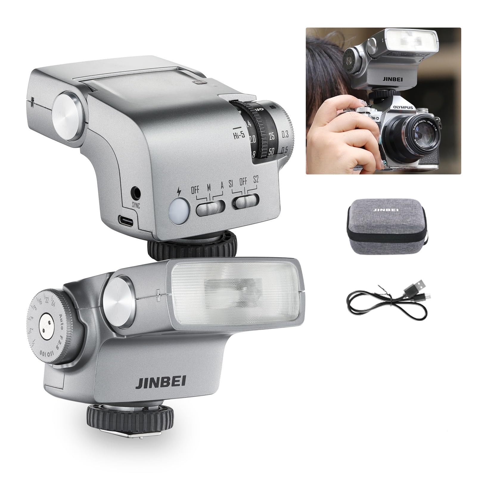 JINBEI Hi-5 Camera Retro Flashes GN16 Speedlite with S1/S2 Photo-Sensitive Modes, CCT 6000K±200K, Built-in for Sony Canon Nikon Fuji Olympus Hot Shoe Cameras