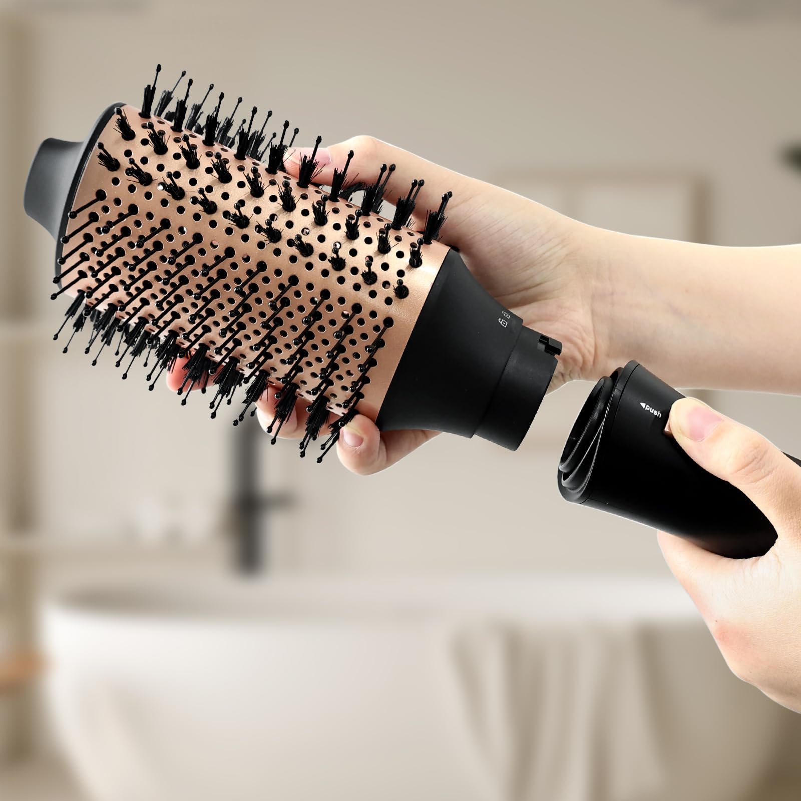Hair Dryer Brush Blow Dryer Brush in 1 - Detachable 1 Step Volumizer, Styler, Dryer, 2.8" Oval Barrel, Professional Salon Hot Air Brush, Black Gold