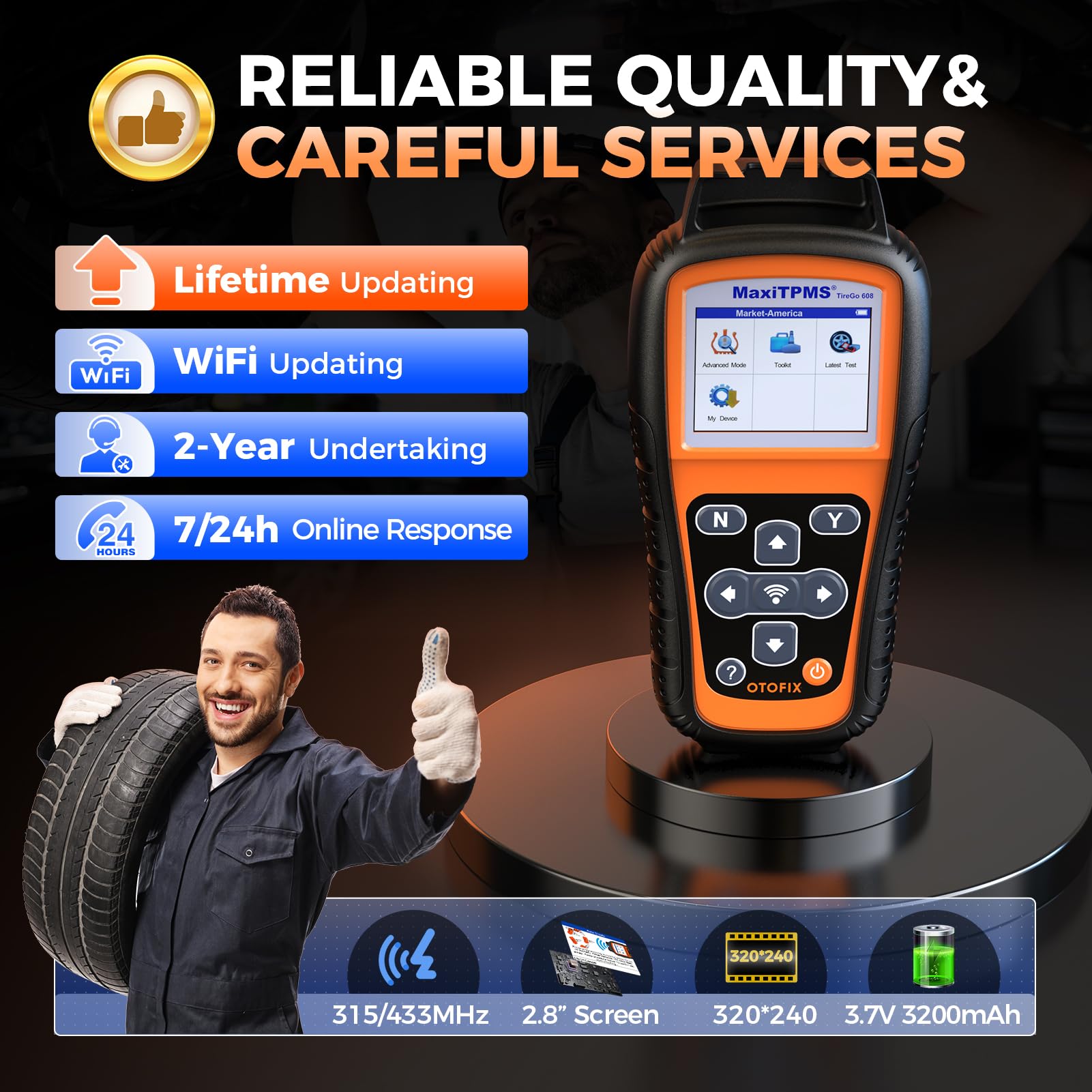 OTOFIX TireGO808 TPMS Relearn Tool,2024 Newest WiFi TPMS Programming Tool, Relearn Activate Diagnostic All TPMS Sensors,Program MX-Sensor(315/433MHz),Lifetime Update