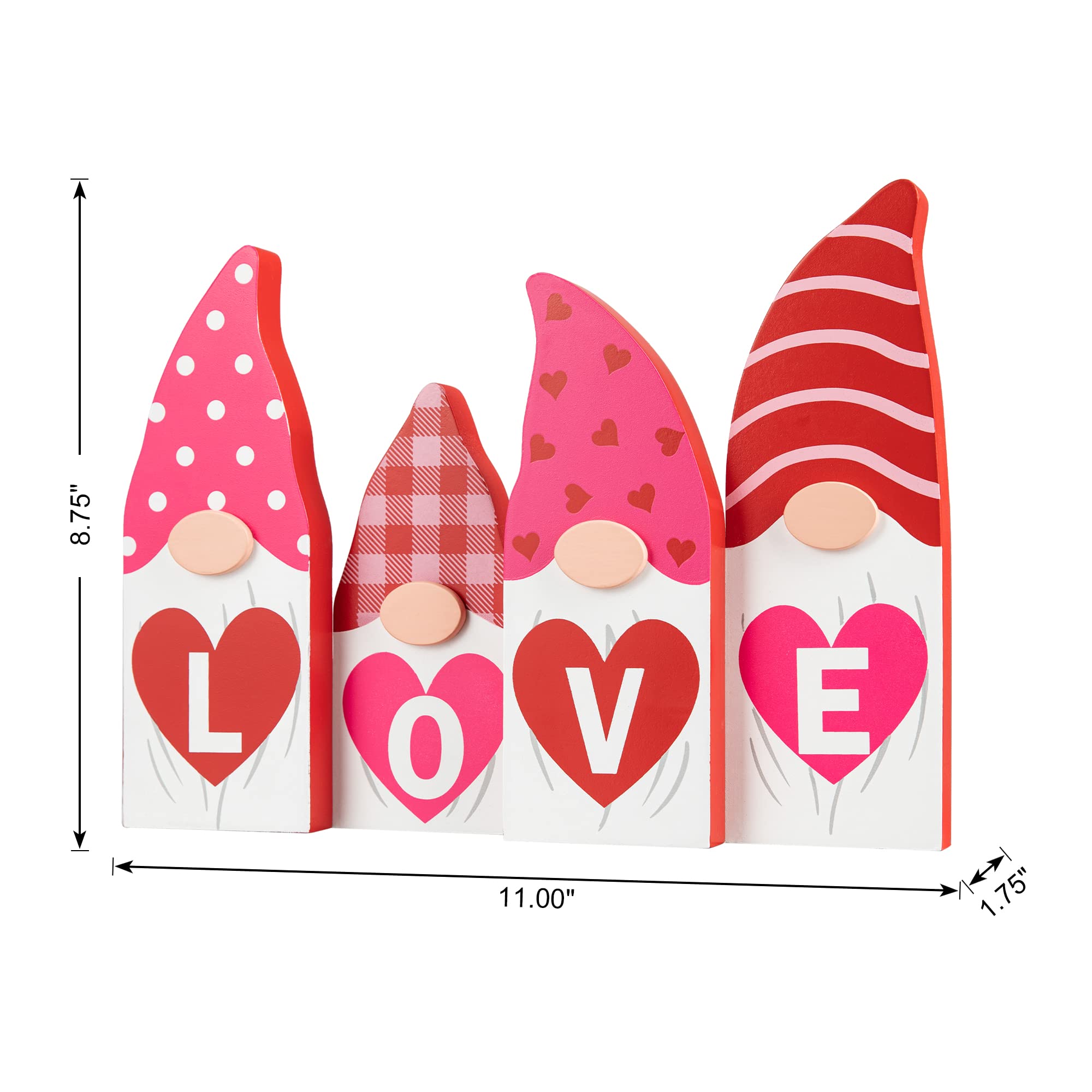 Glitzhome Valentine Gnomes Decorations for Home 9"H Valentines Day Love Gnome Blocks Decor Famhouse Romantic Valentine's Day Gnome Wooden Signs Tabletop Decor for Wedding Anniversary Party Supplies