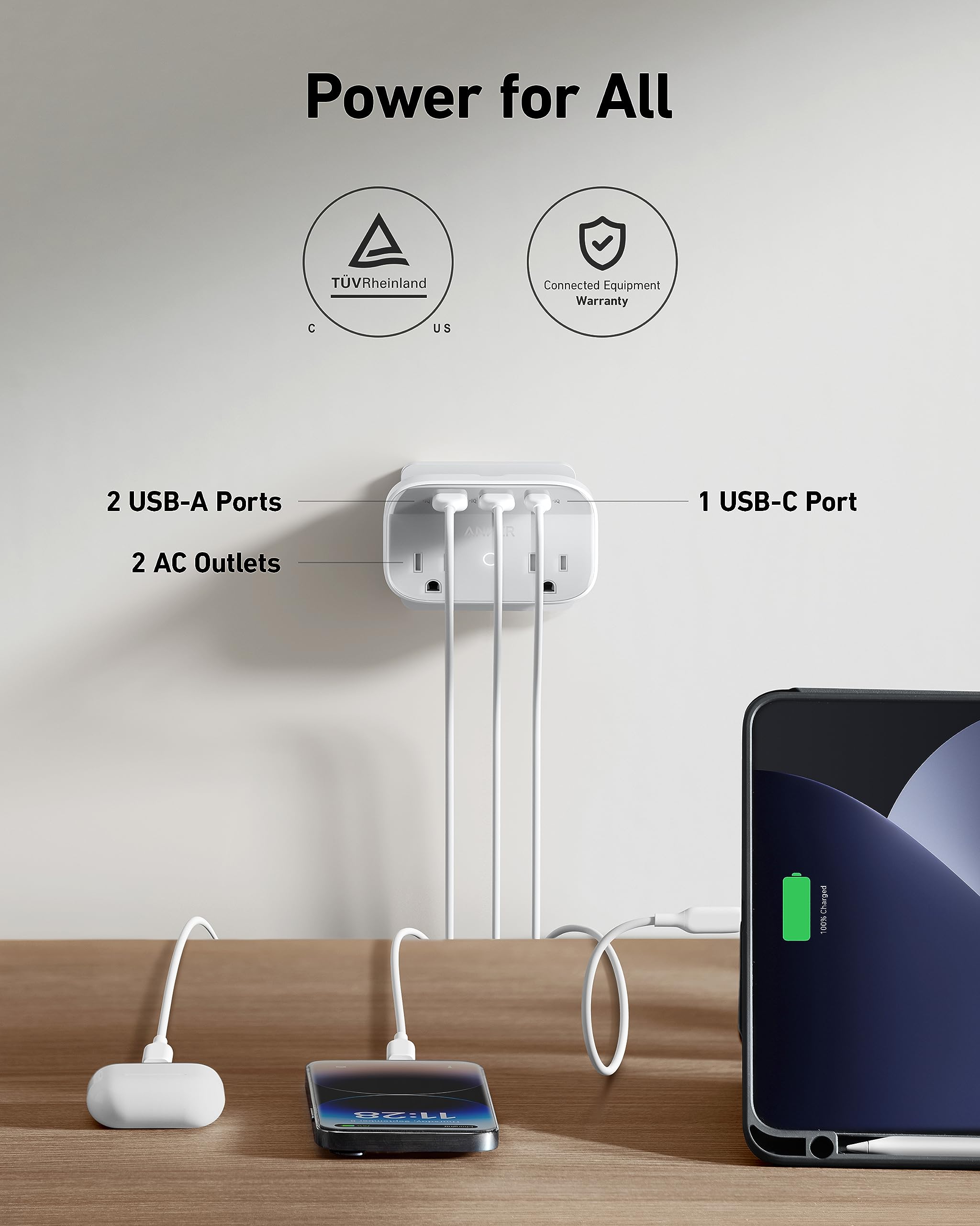 Anker Portable Outlet Extender with Foldable Plug, 5 Multi-Plug Outlet, High-Speed 30W USB C Power Delivery, Compatible with iPhone 15/15 Plus/15 Pro/15 Pro Max,Compact for Travel, Home, TUV Listed