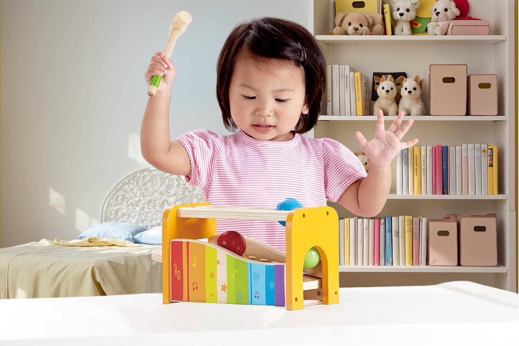 Hape Pound & Tap Bench with Slide Out Xylophone - Award Winning Durable Wooden Musical Pounding Toy for Toddlers