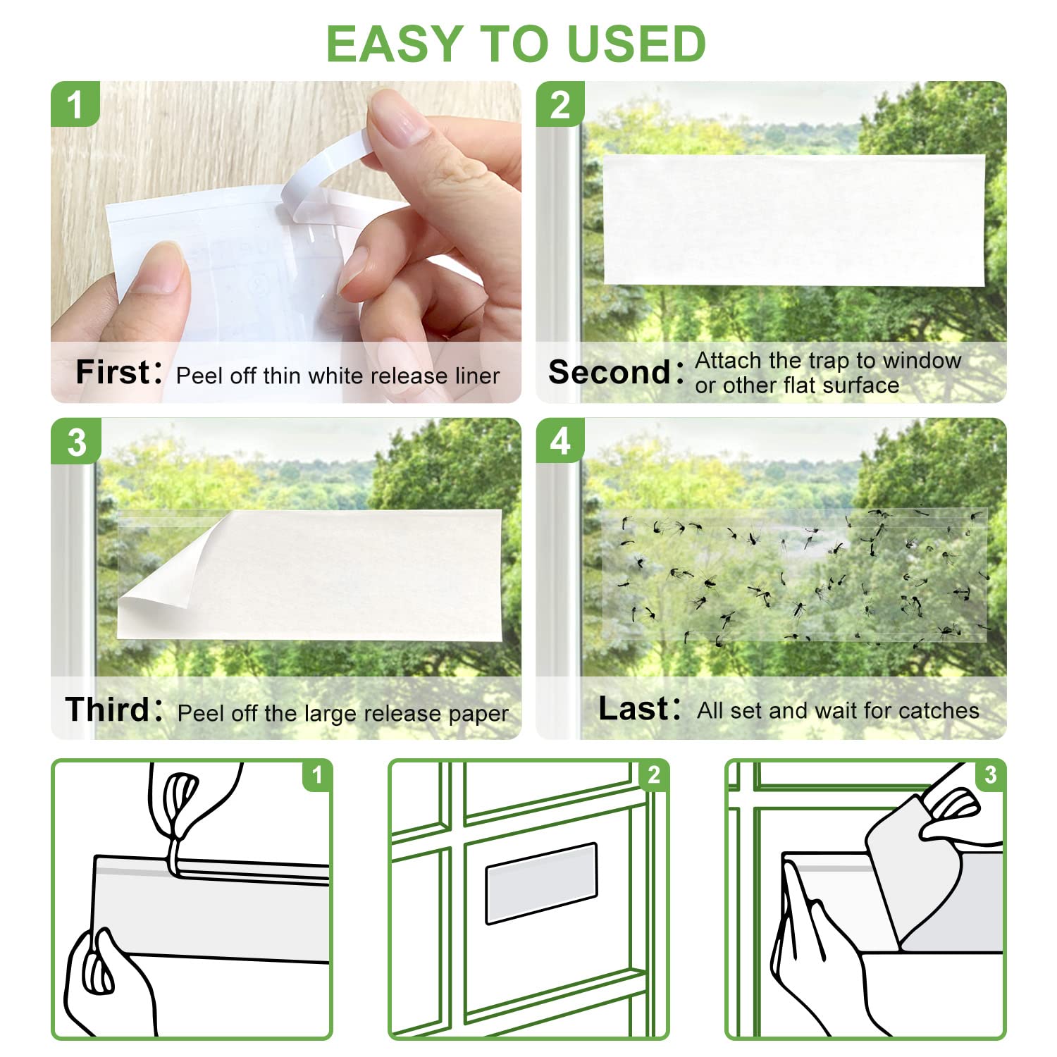 LFSYS 50 Pack Window Fly Traps, Fruit Fly Traps for Indoors, Fly Paper Sticky Strips, Fly Traps for Indoors Clear