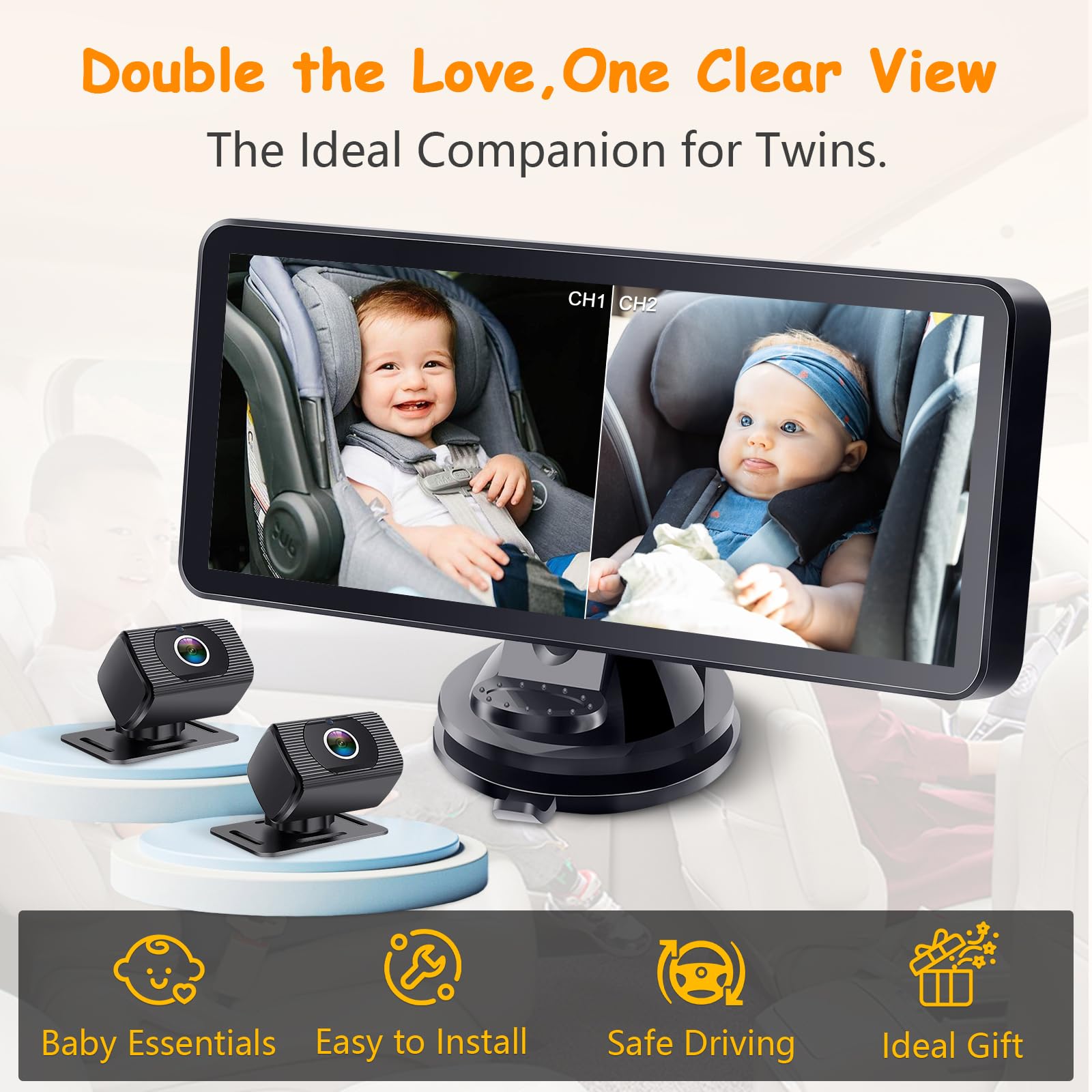 2-Kids Baby Car Camera for Seat: 6.9 Inch Ultrawide Display with Two Cameras Rear Facing - USB Powered Backseat Camera HD 1080P Easy to Install